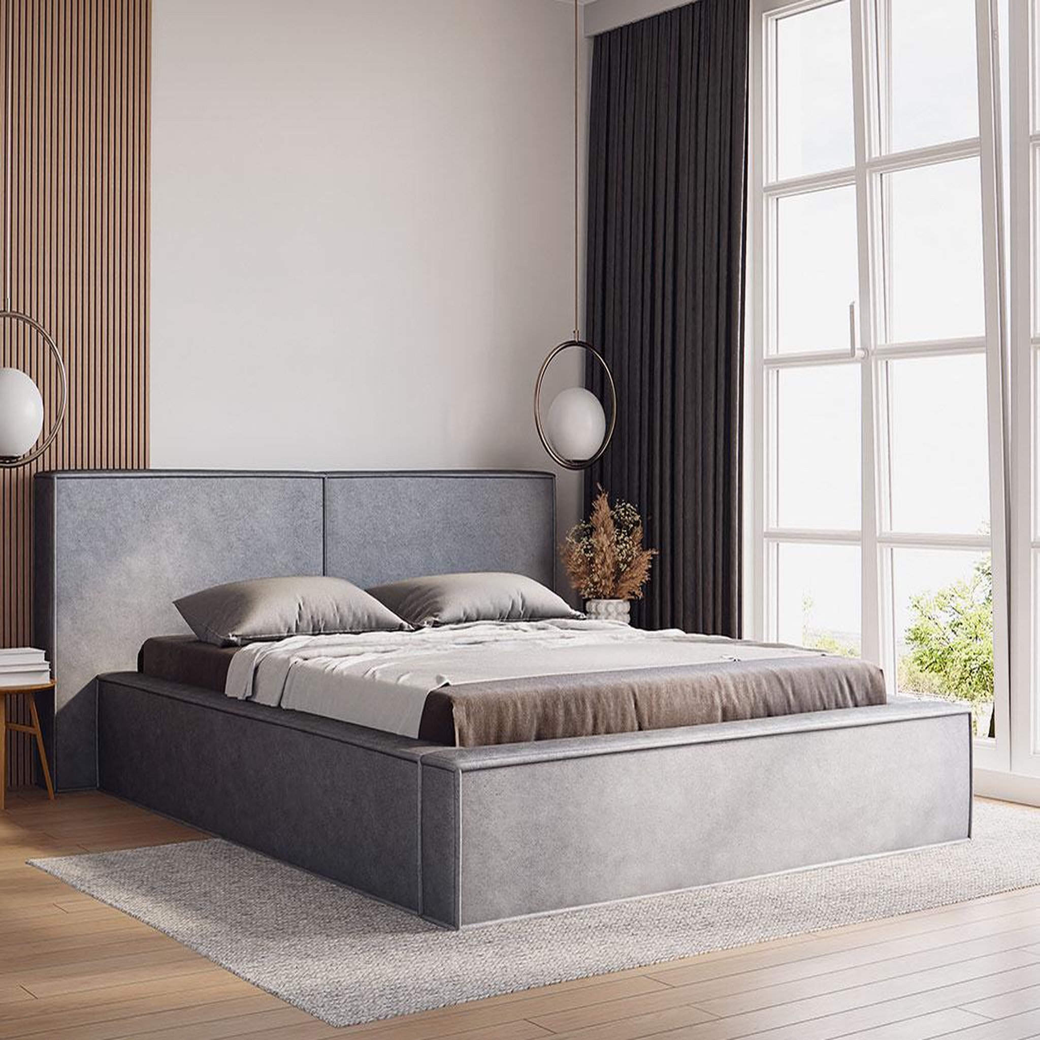 BEST MOBILIER Eros - lit coffre - 140x200 cm - sommier inclus - en velours. Coloris disponibles : Noir, Gris, Beige