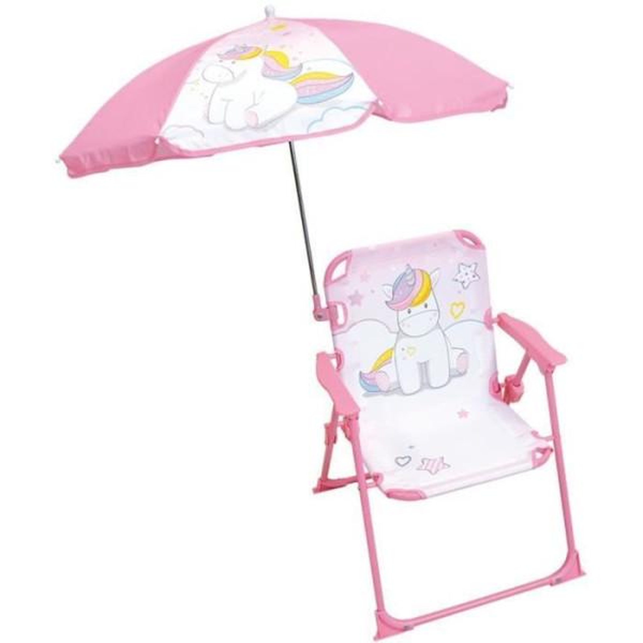 Fun House Fun house licorne chaise pliante camping avec parasol - h.38.5 xl.38.5 x p.37.5 cm + parasol ø 65 cm - pour enfant