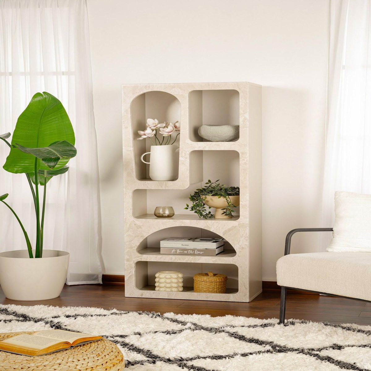 Habitat et Jardin Bibliothèque en bois  Venüs  60 x 32 x 150 cm - marbre travertin