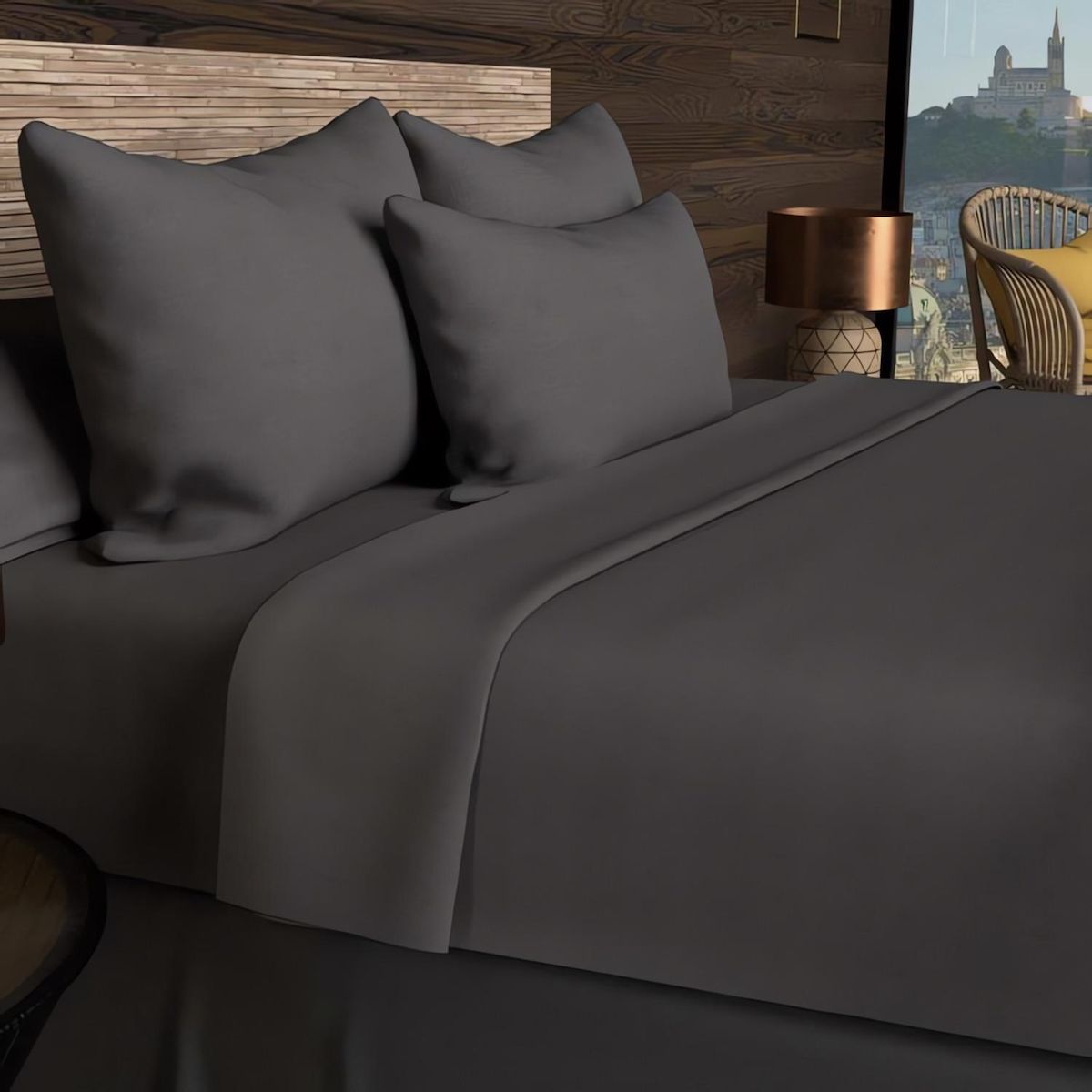 SOLEIL D'OCRE Drap housse en coton uni 57 Fils/cm2 par SOLEIL D'OCRE anthracite