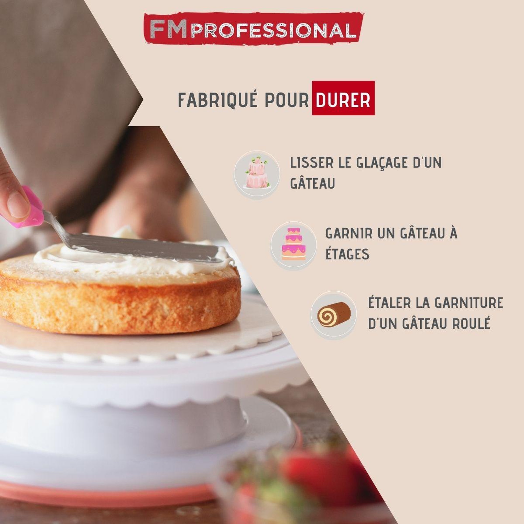 Voir la diapositive 2 : FM PROFESSIONAL Spatule coudée de pâtisserie en inox 29 cm FM Professional Pâtisserie