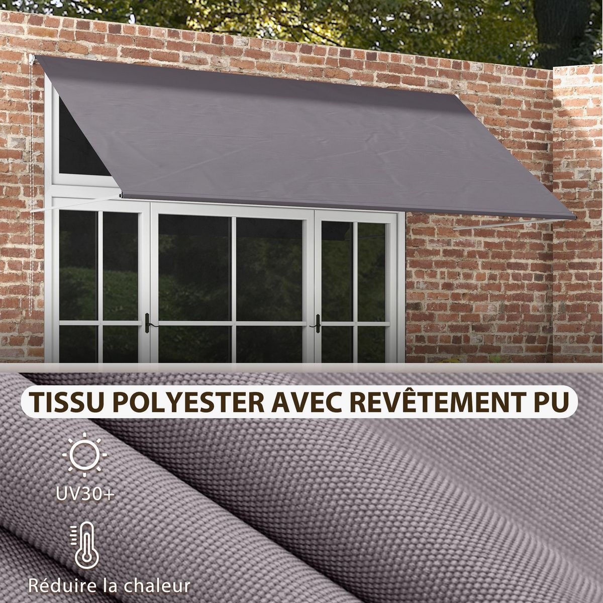 OUTSUNNY Store banne manuel rétractable inclinaison réglable 300 x 120 cm alu polyester gris
