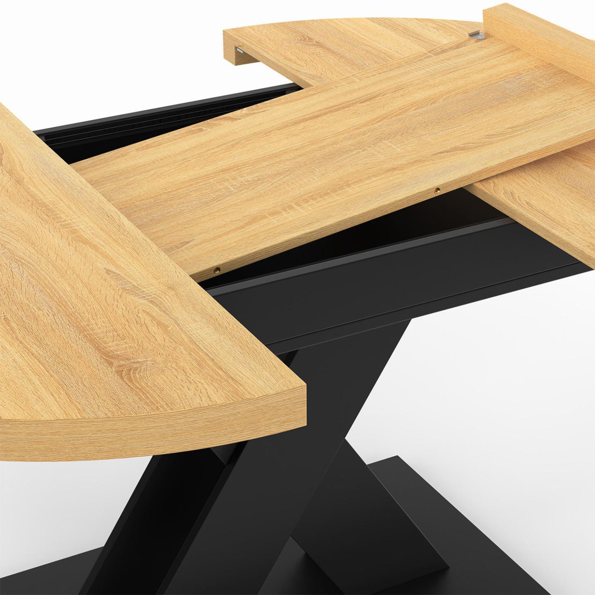 Voir la diapositive 6 : ID MARKET Table à manger extensible ronde alicia 4-8 personnes bois et noir 110 - 150 cm