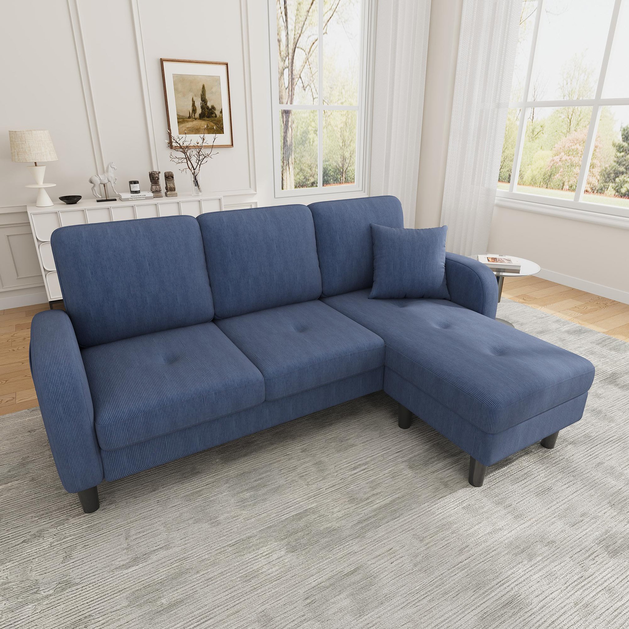 Voir la diapositive 4 : MERAX Canapé d'angle réversible fixe 3 places tissu