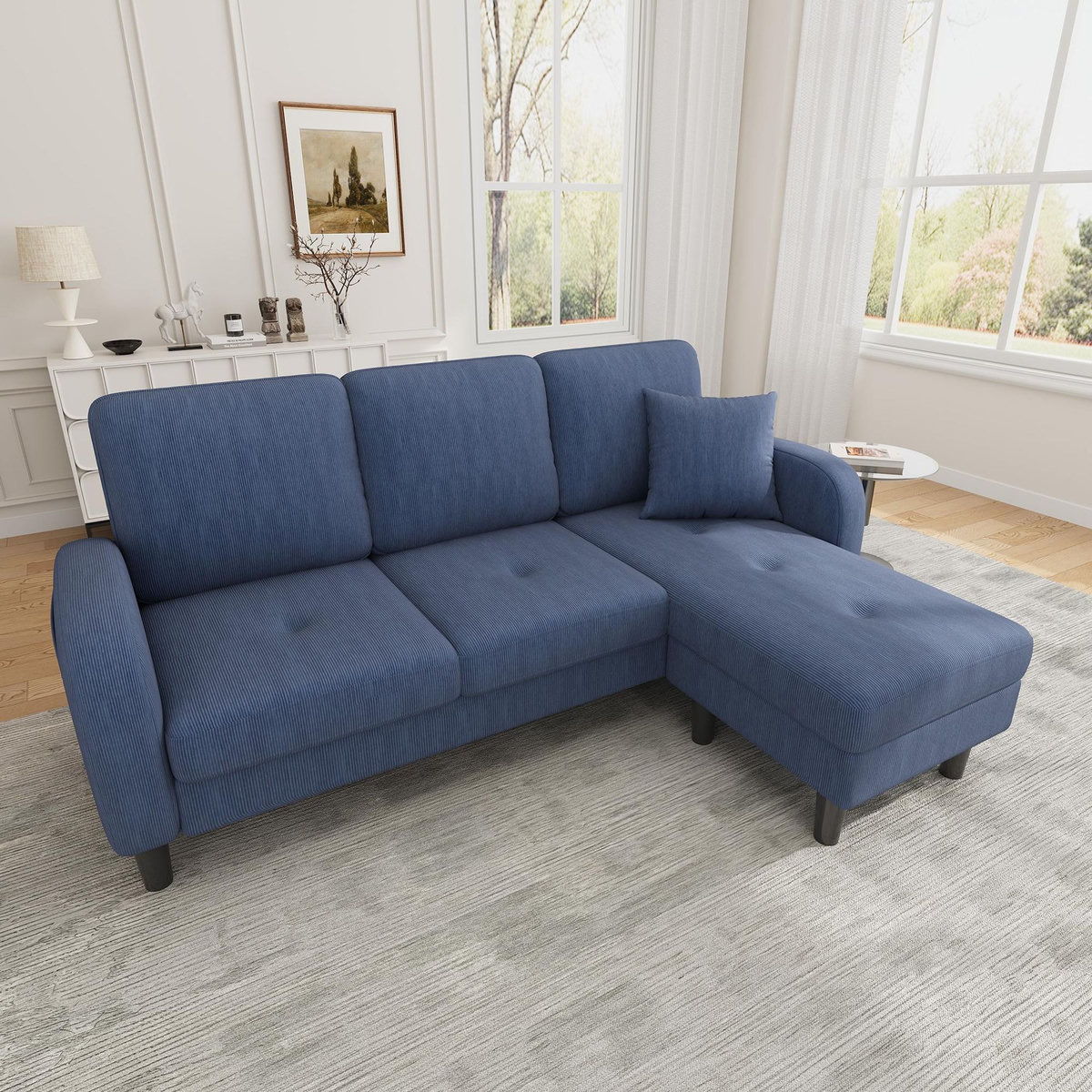 MERAX Canapé d'angle réversible fixe 3 places tissu