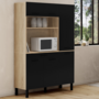 Voir la diapositive 2 : ID MARKET Buffet de cuisine avec colonne de rangement 120 CM CINA 6 portes + tiroir façon hêtre et noir