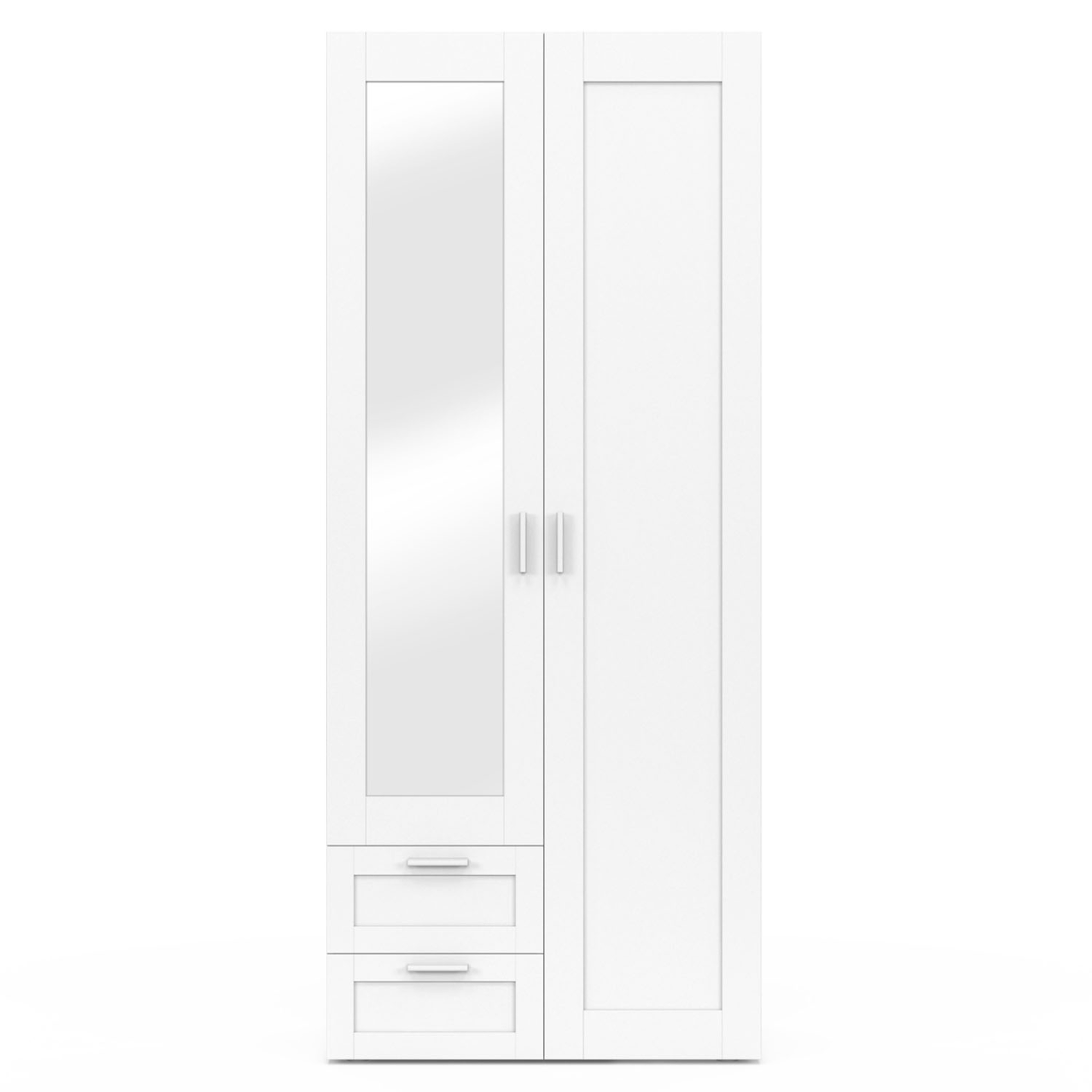 Voir la diapositive 5 : ID MARKET Armoire 2 portes vito blanc penderie 80 cm avec 2 tiroirs, miroir et étagères