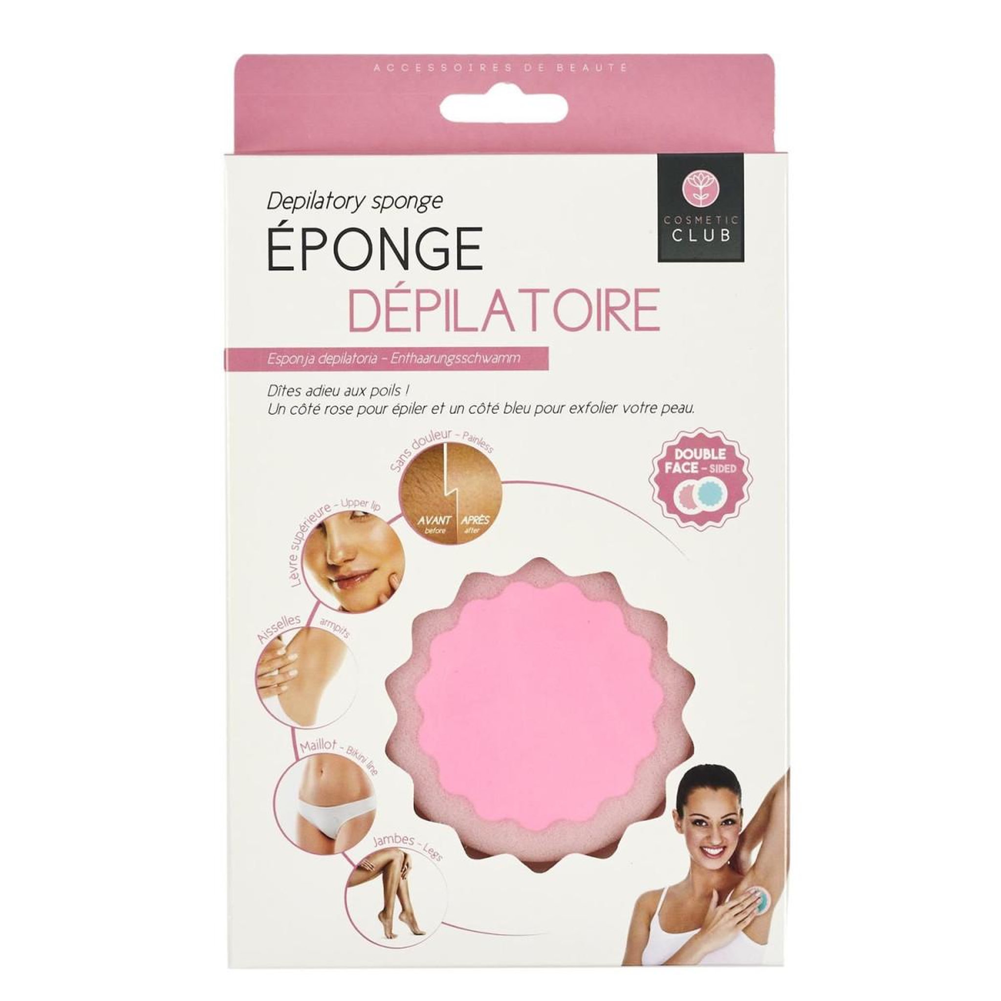 Cosmetic Club Éponge dépilatoire  sans douleur  7cm rose & bleu