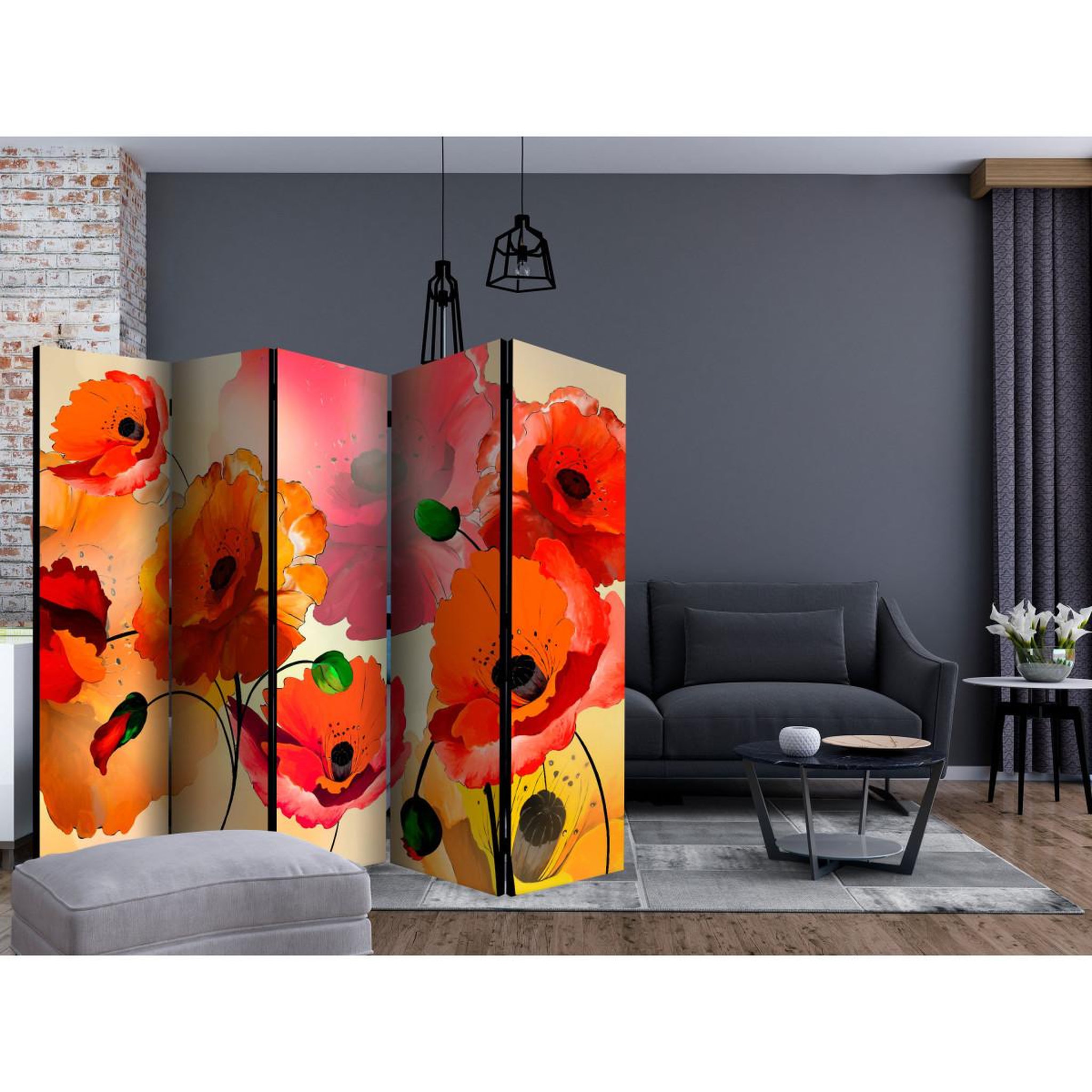 Voir la diapositive 2 : Paris Prix Paravent 5 volets  velvet poppies iii  172x225cm
