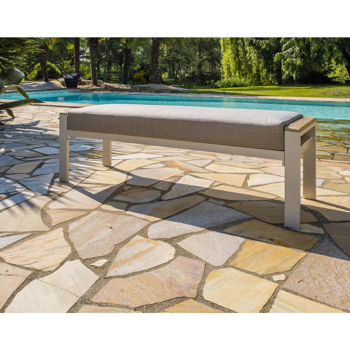 DCB GARDEN Salon de jardin - 7 places - Aluminium - blanc - CAYENNE S3