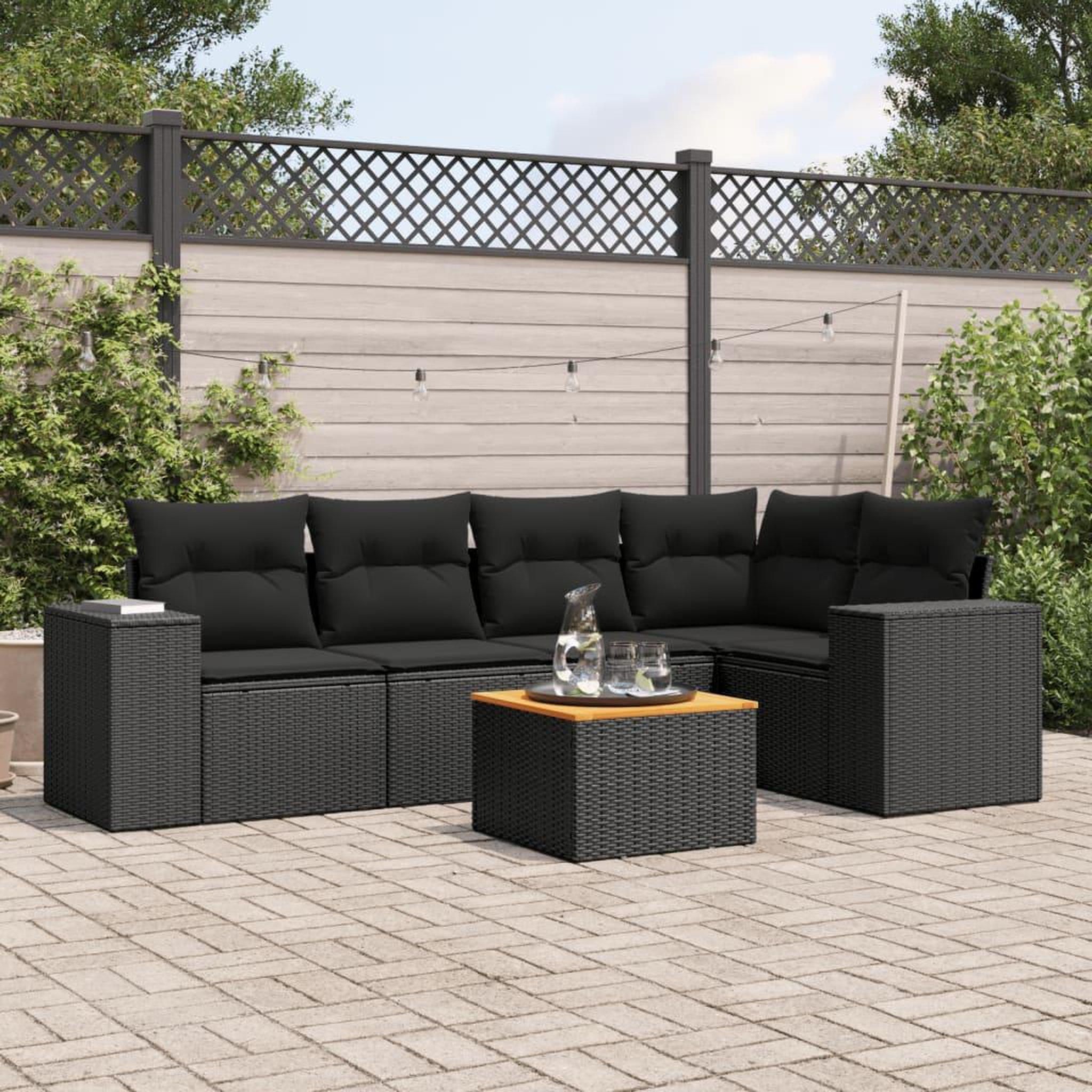 VIDAXL Salon de jardin 6 pcs avec coussins noir resine tressee