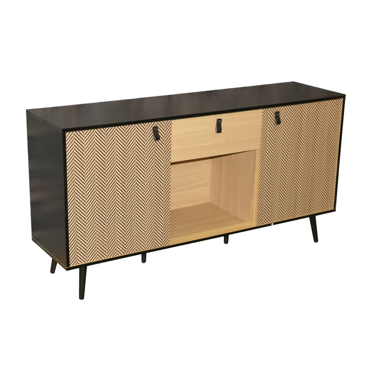 DIVERS Buffet contemporain effet bois Chelsea - L. 150 x H. 78 cm - Noir