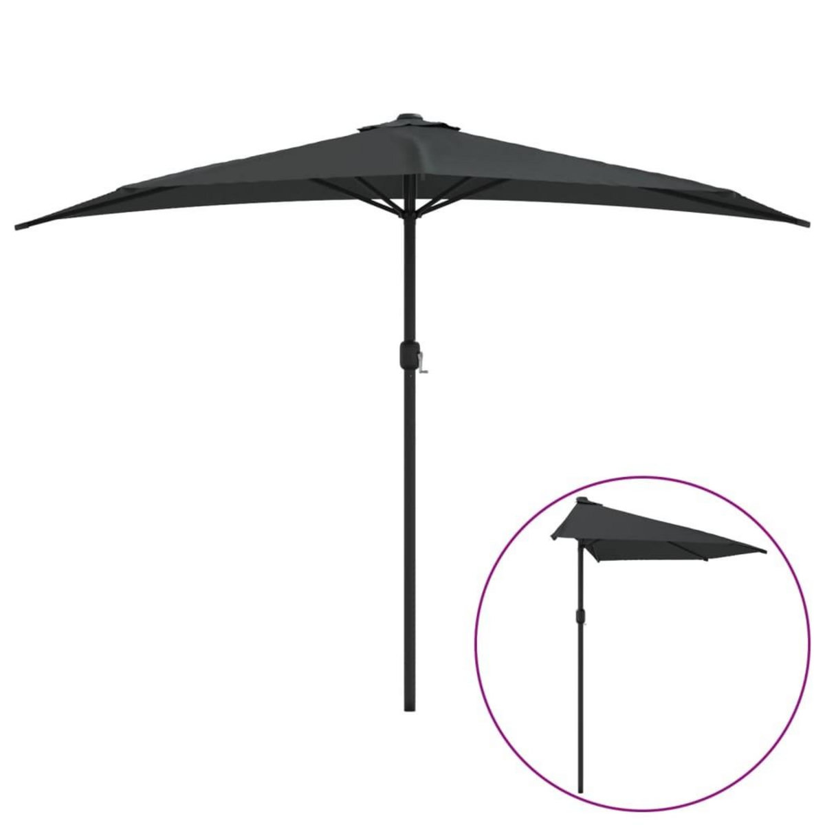 VIDAXL Parasol de balcon et mat en aluminium Anthracite 300x155cm Demi
