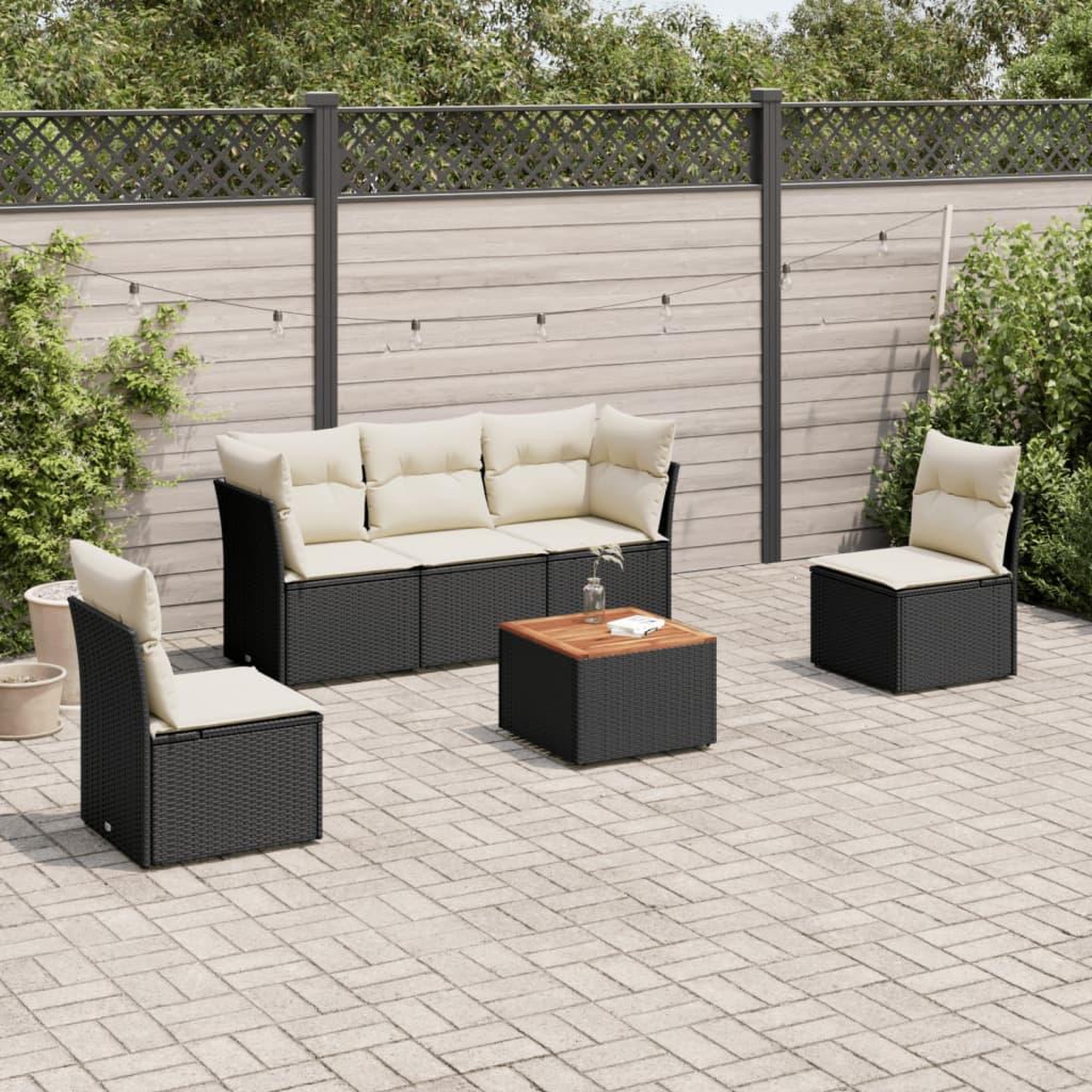 VIDAXL Salon de jardin 6 pcs avec coussins noir resine tressee