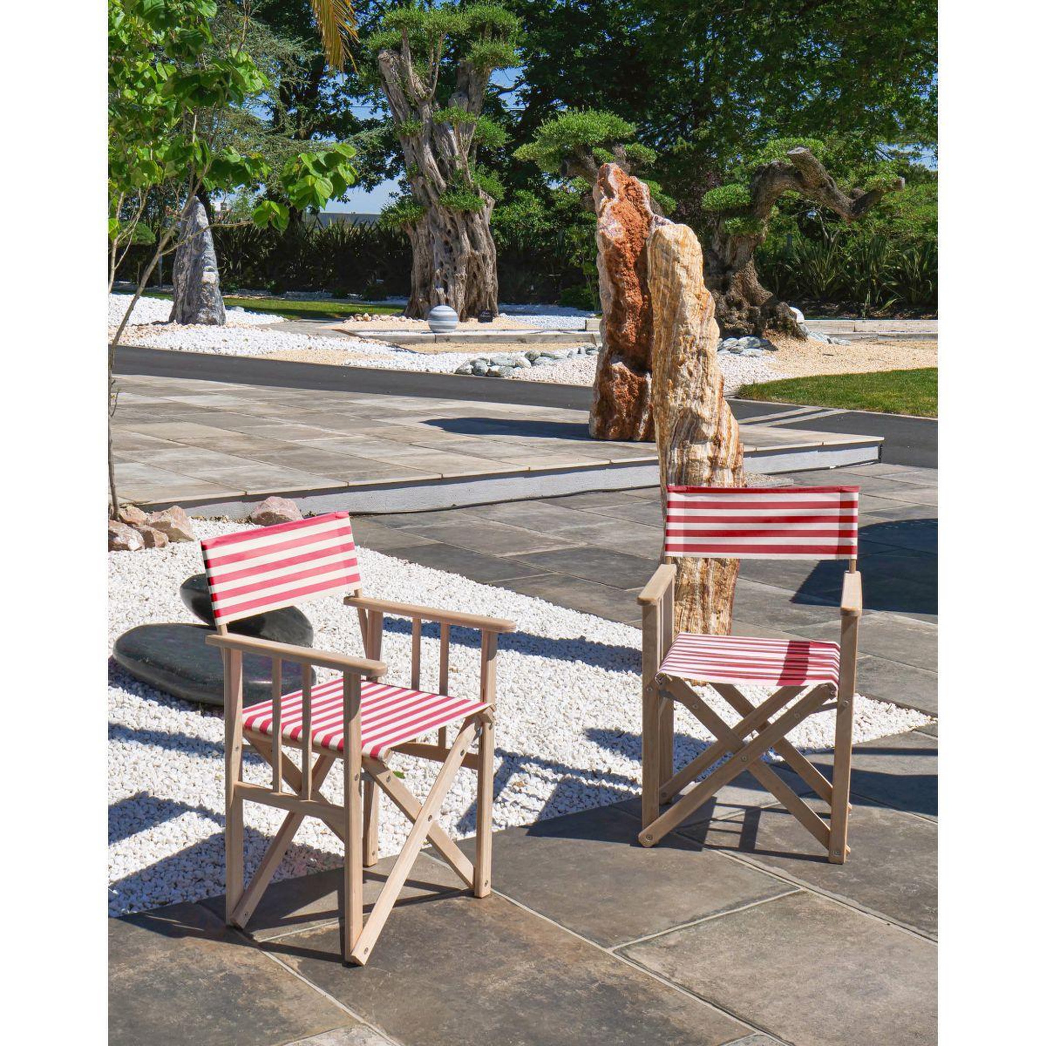Voir la diapositive 2 : City Garden Fauteuil de jardin pliable en bois et coton rayé rouge LONA