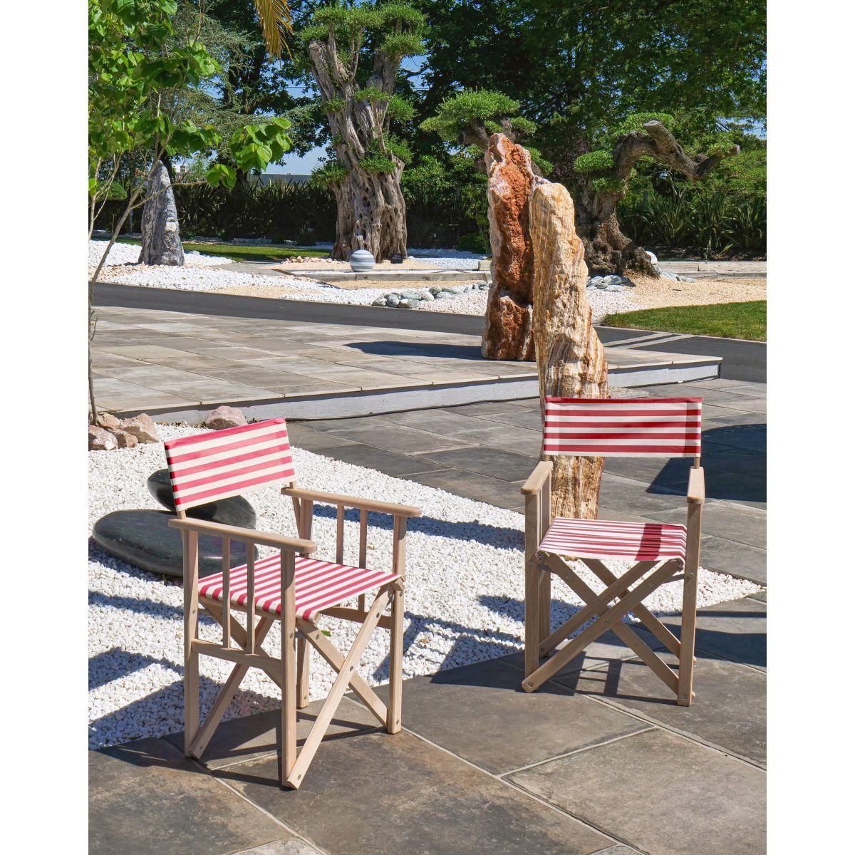 City Garden Fauteuil de jardin pliable en bois et coton rayé rouge LONA