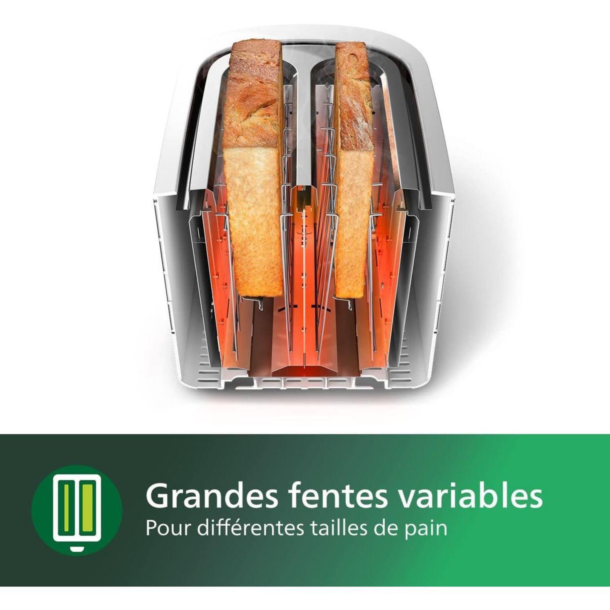 Voir la diapositive 4 : Philips Grille-pain HD2581/00 Toaster blanc Daily, 2 fentes, 830W