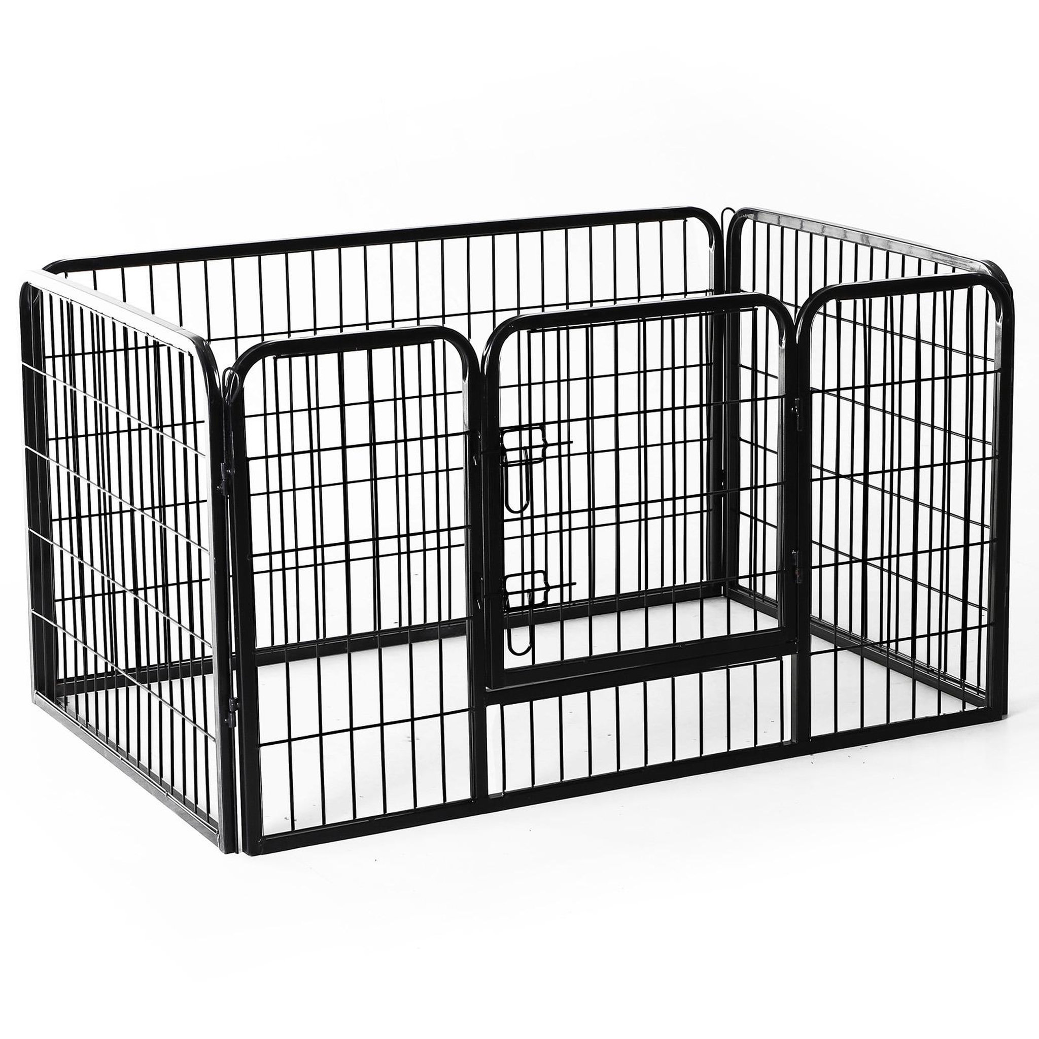 HOMCOM Luxe parc enclos acier 125l x 80l x 70h cm 4 panneaux et 1 porte pour chiens noir