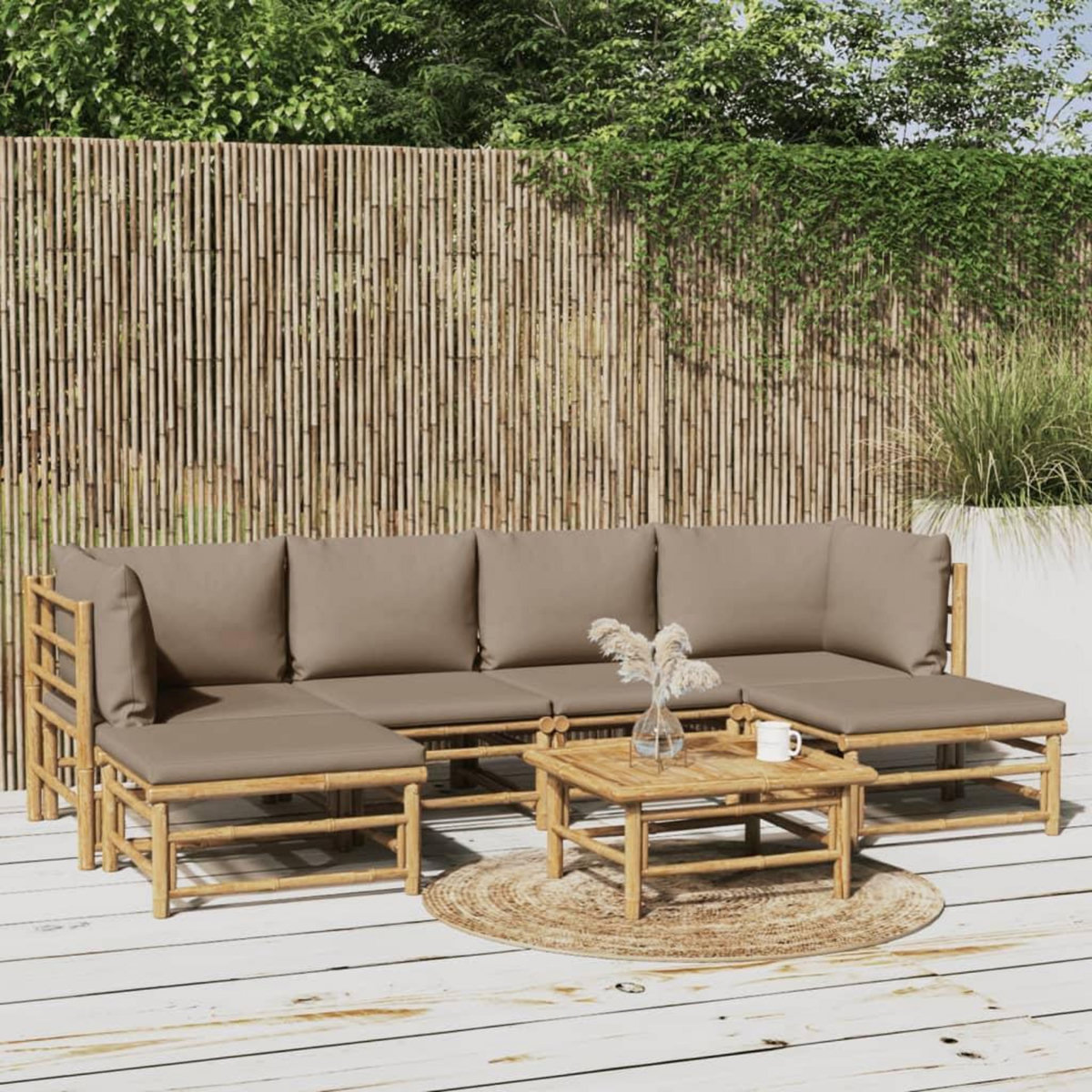 VIDAXL Salon de jardin 7 pcs avec coussins taupe bambou