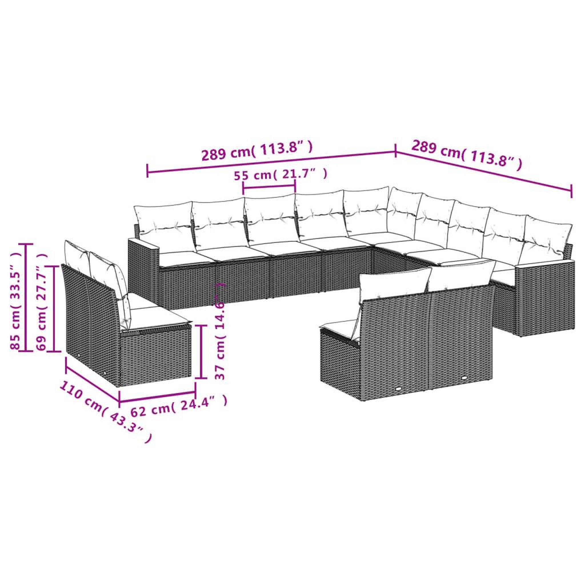 Voir la diapositive 4 : VIDAXL Salon de jardin avec coussins 13 pcs noir resine tressee