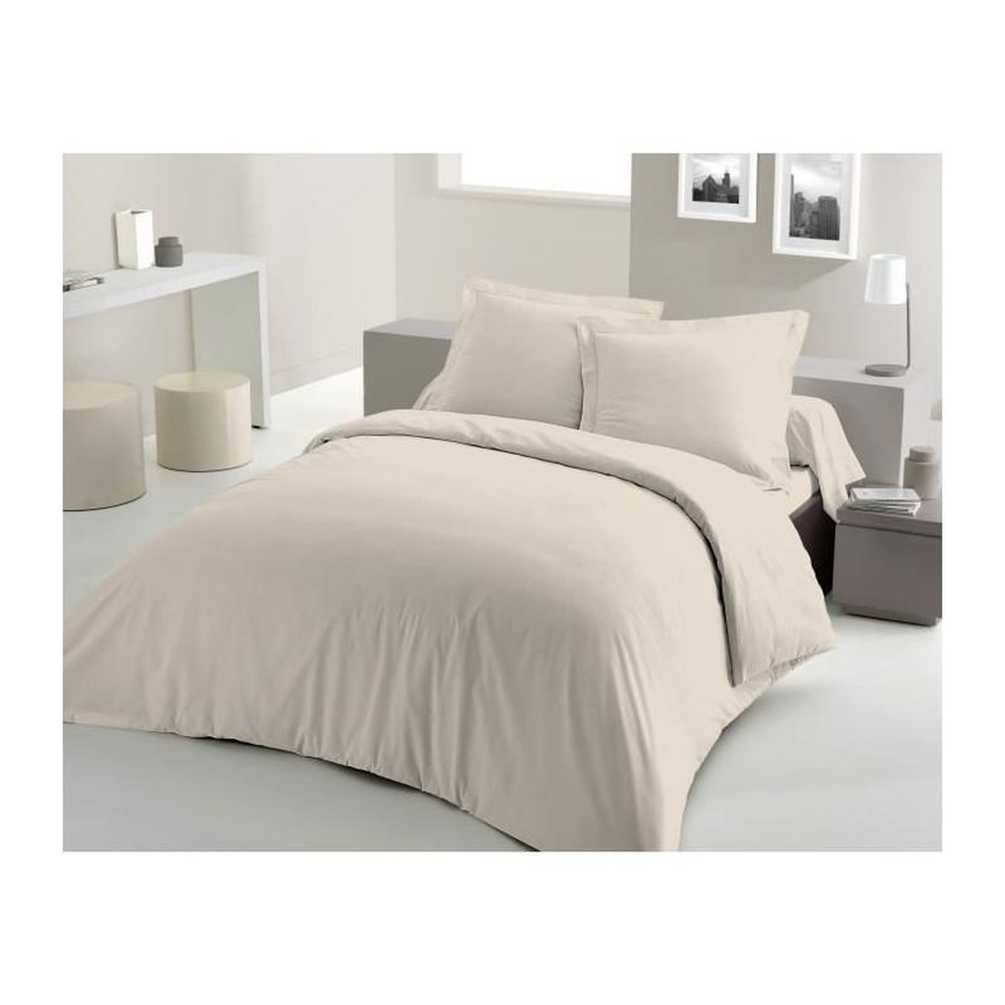 Voir la diapositive 2 : LOVELY HOME PARURE DE COUETTE LOVELY HOME - 240x260 cm - 100% COTON - BEIGE CREME