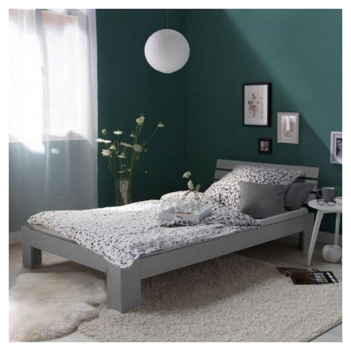 HomeStyle4U Lit simple 90x200 avec tiroir et Sommier - gris