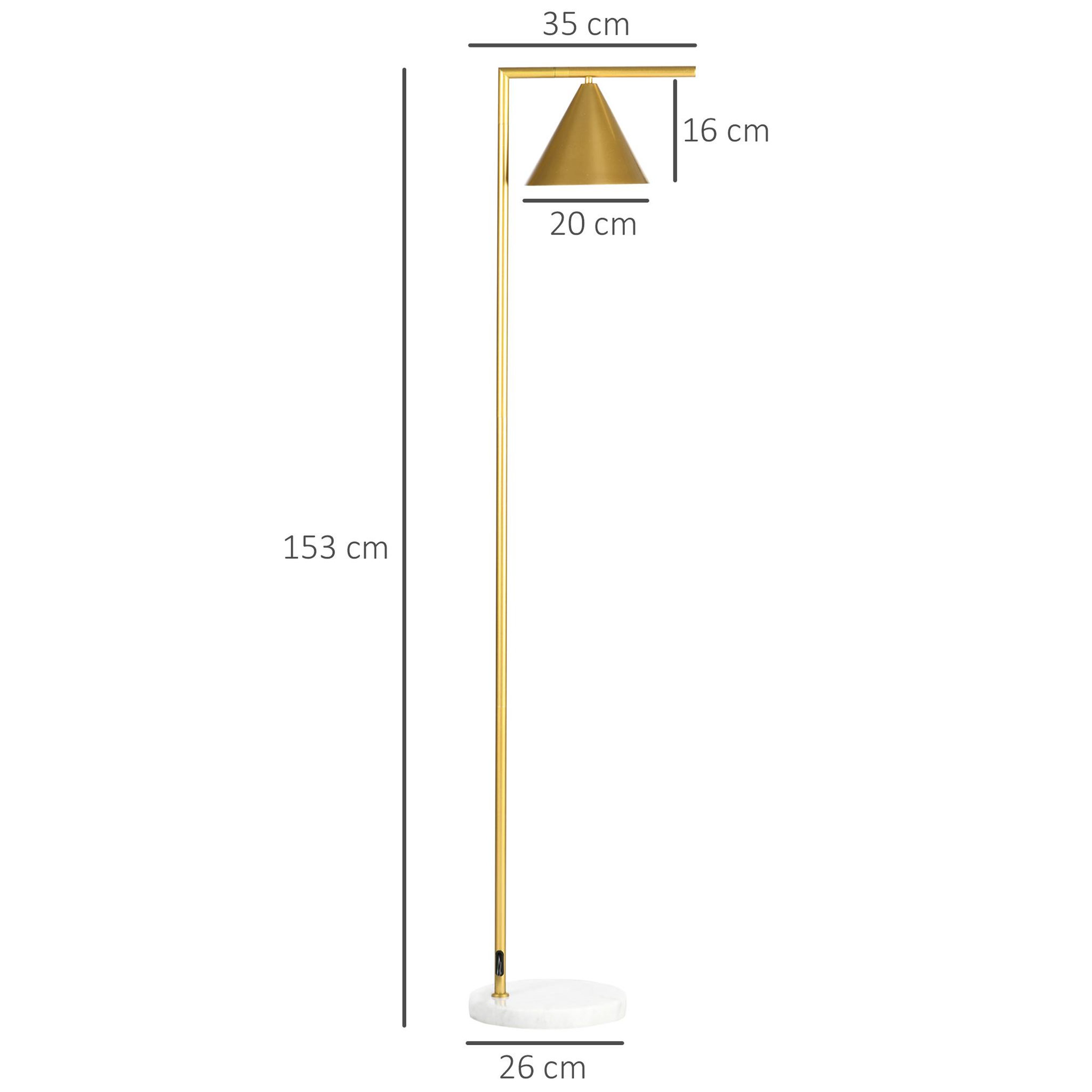 Voir la diapositive 3 : HOMCOM Lampadaire sur pied salon 40w acier doré abat-jour conique orientable base marbre