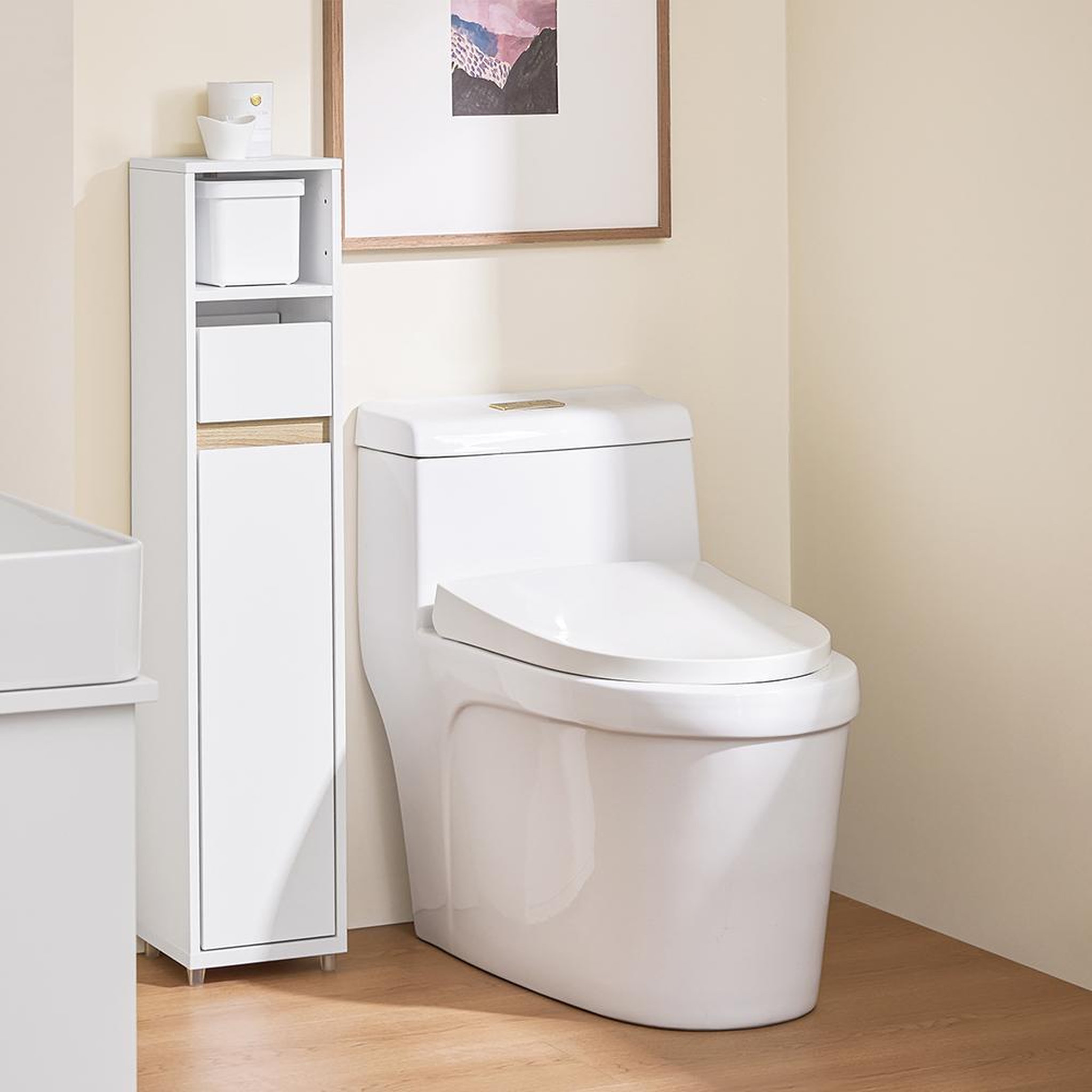 Voir la diapositive 4 : SOBUY SoBuy - Meuble de salle de bain bas avec un tiroir - Blanc - 20x20x96cm - Minimaliste - BZR151-W