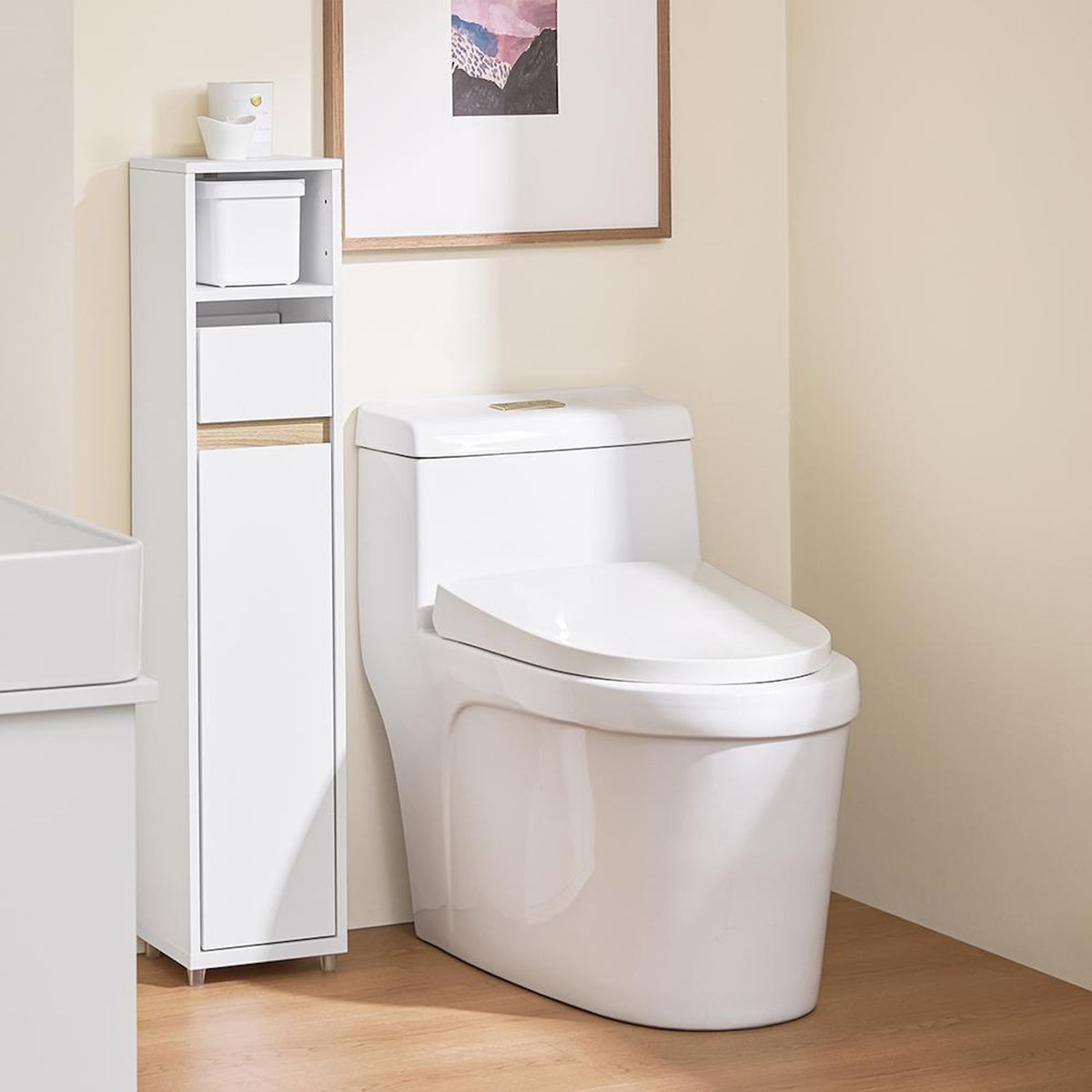 SOBUY SoBuy - Meuble de salle de bain bas avec un tiroir - Blanc - 20x20x96cm - Minimaliste - BZR151-W