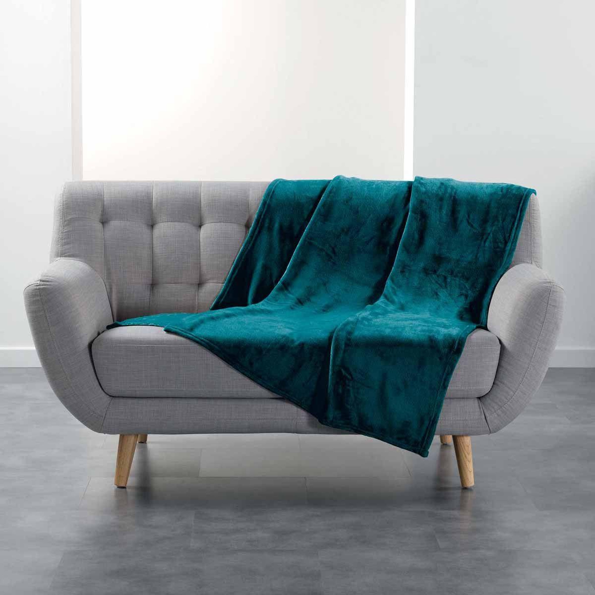 Douceur d'Intérieur Plaid uni en flanelle  flanou  125x150cm bleu