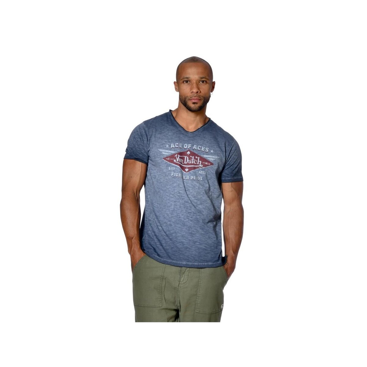 VONDUTCH T shirt homme col V coupe droite imprim devant Ace pas