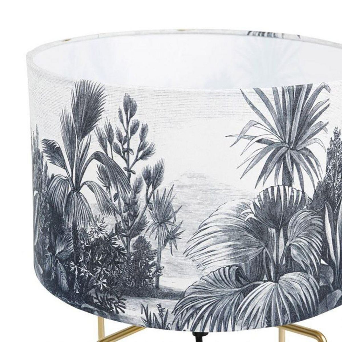 OSTARIA Lampe pied métal doré abat-jour gravure