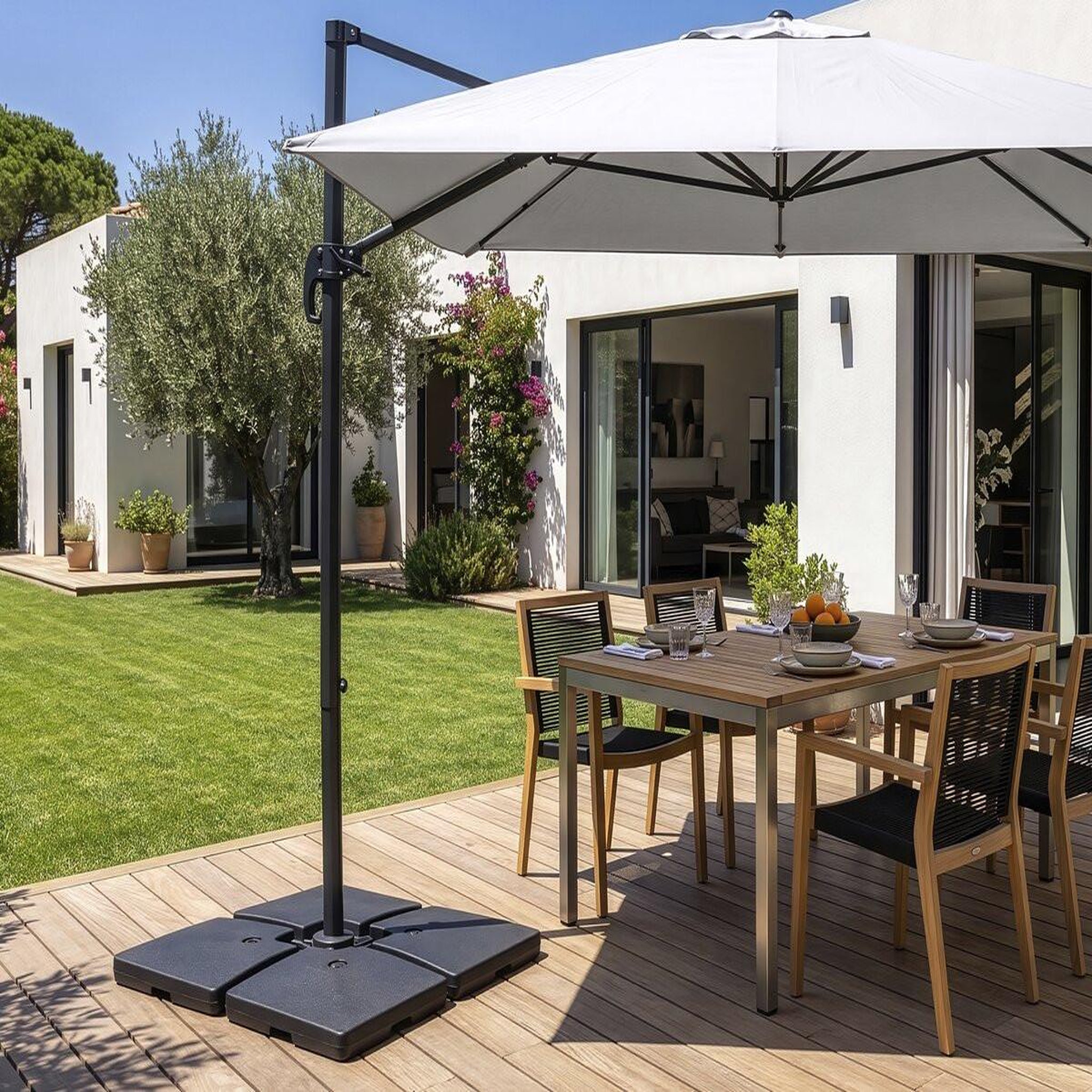 Voir la diapositive 2 : Habitat et Jardin 4 dalles à lester pour gros parasol déporté - 4 x 3 - 104 kg - noir