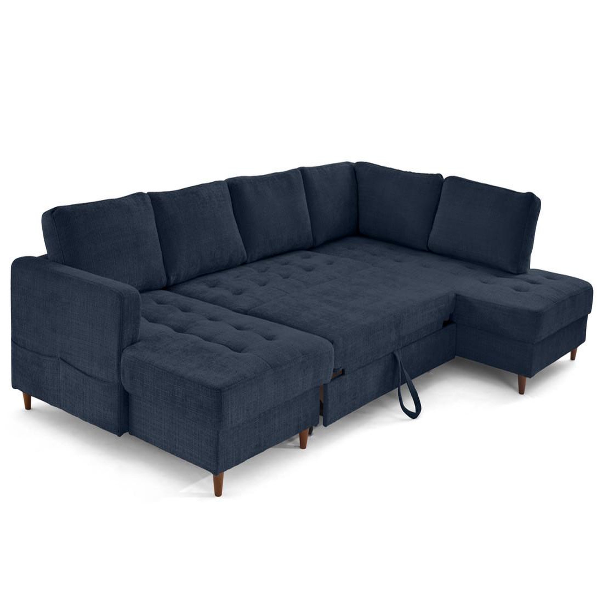 Voir la diapositive 2 : LISA DESIGN Anna - canapé panoramique d'angle droit 7 places convertible avec coffre en velours texturé