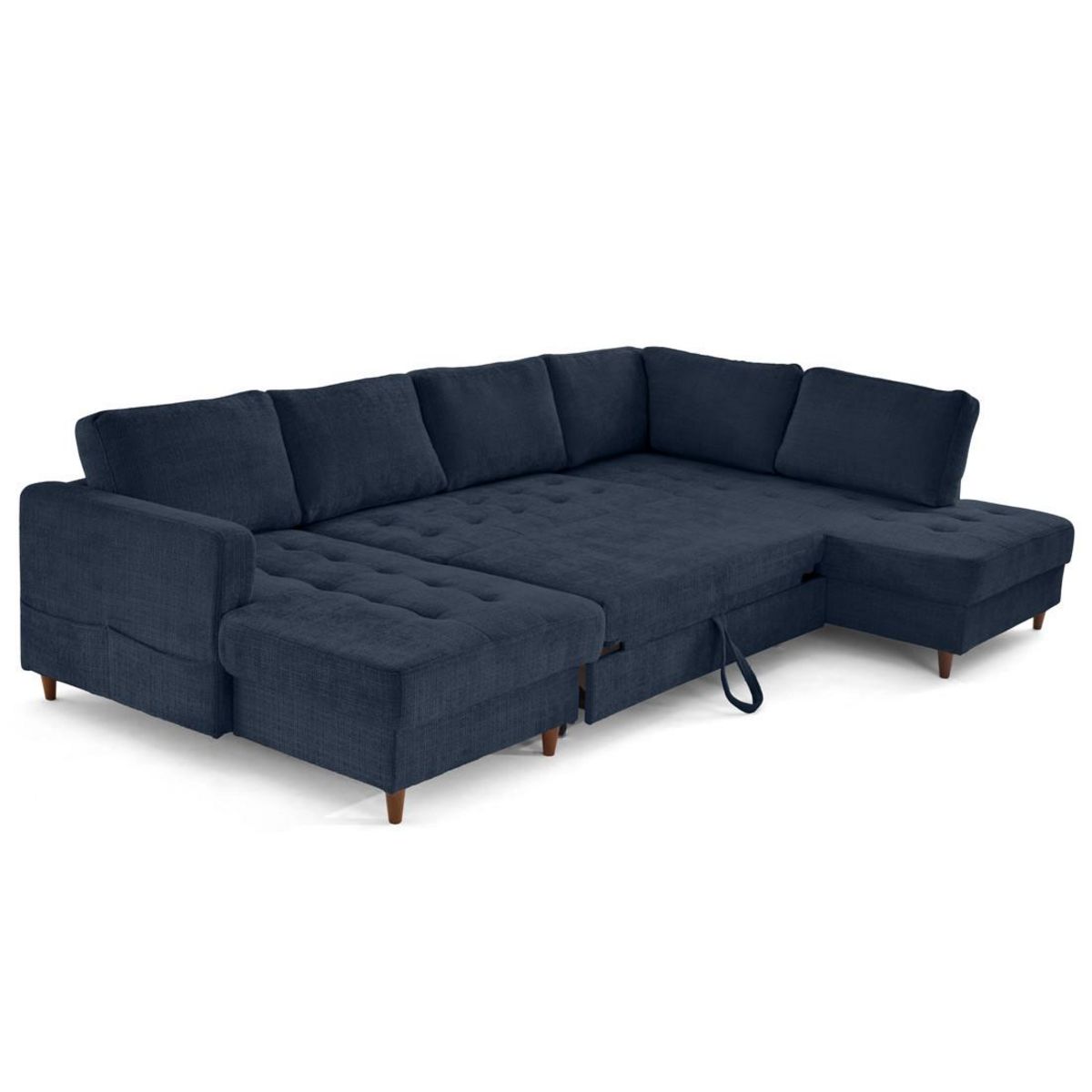 LISA DESIGN Anna - canapé panoramique d'angle droit 7 places convertible avec coffre en velours texturé