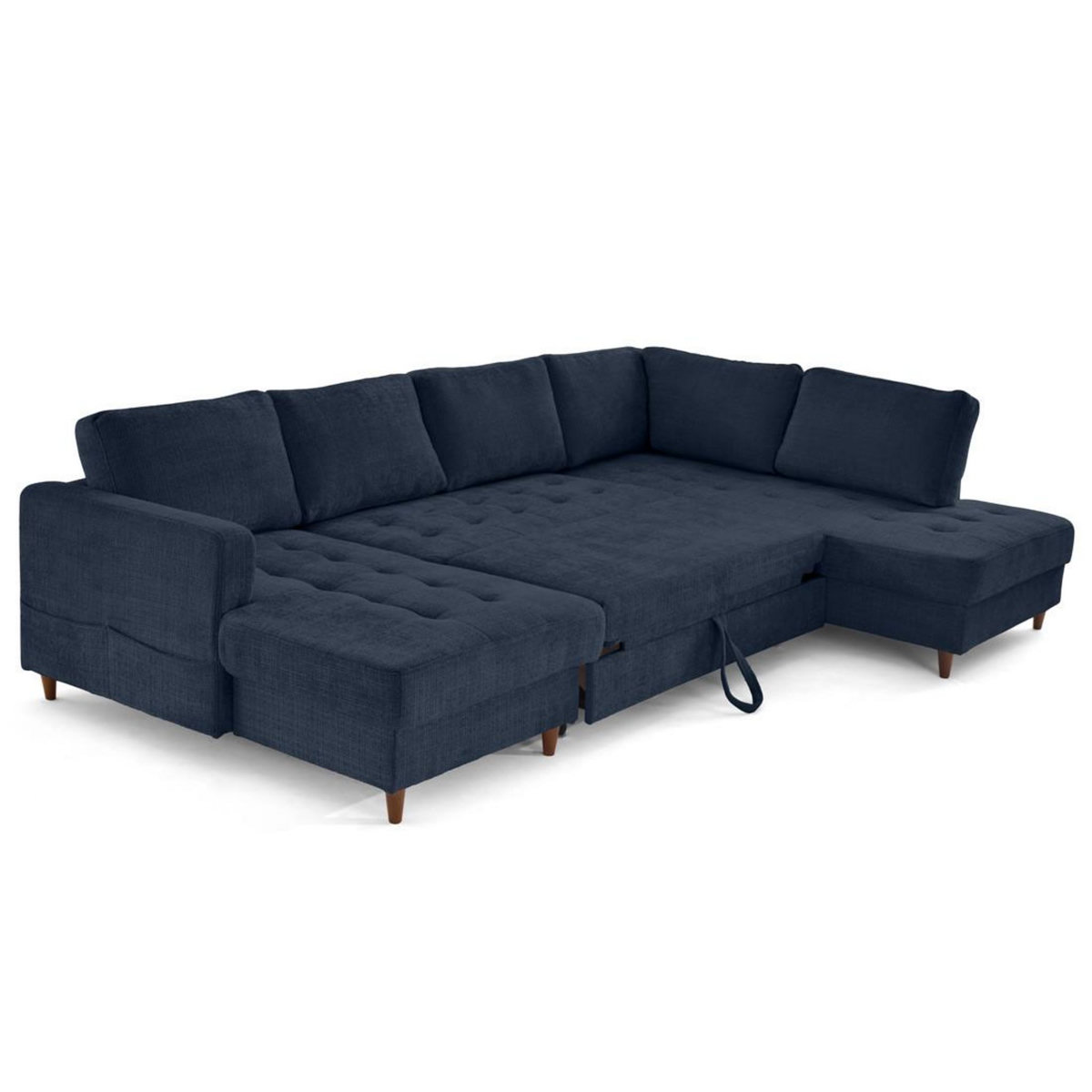 LISA DESIGN Anna - canapé panoramique d'angle droit 7 places convertible avec coffre en velours texturé