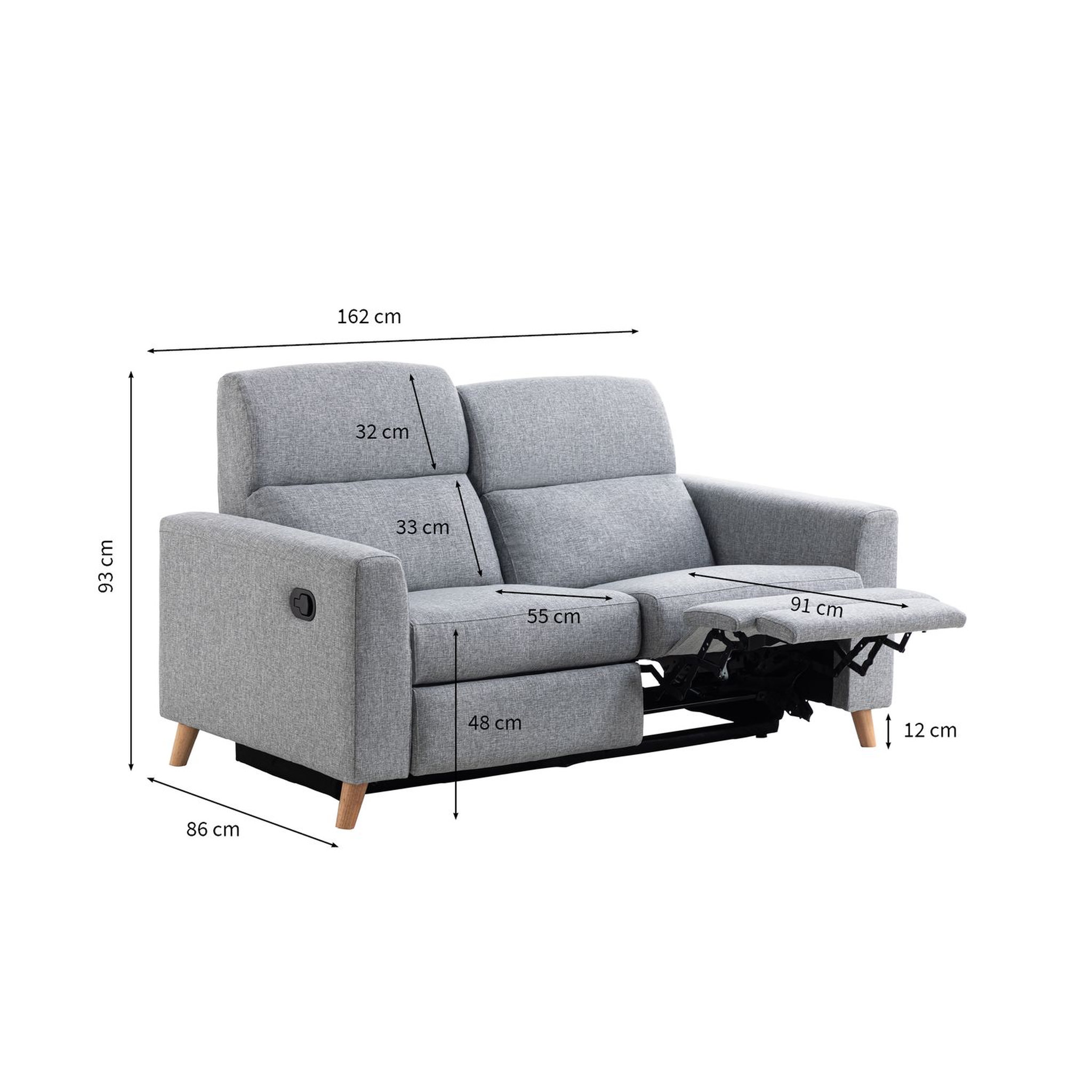 Voir la diapositive 4 : Canapé de relaxation  manuel 2,5 places en tissu coloris gris  et pieds bois hêtre BERKAM