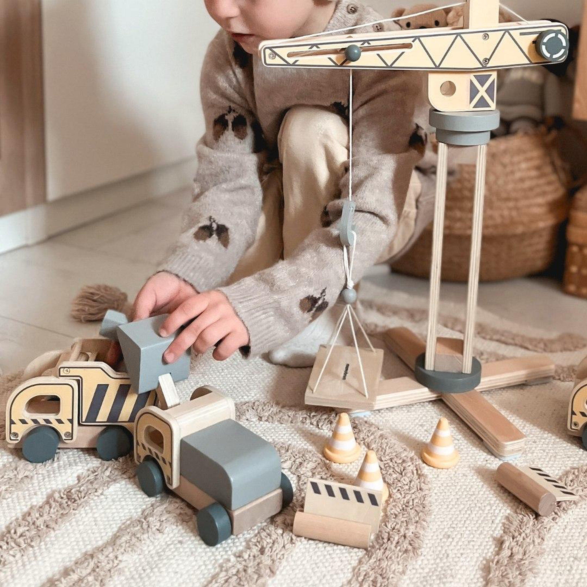 Voir la diapositive 2 : MAMABRUM Imitation Chantier de Construction Enfant +3ans - Plate-forme avec Matériaux de Construction Bois,