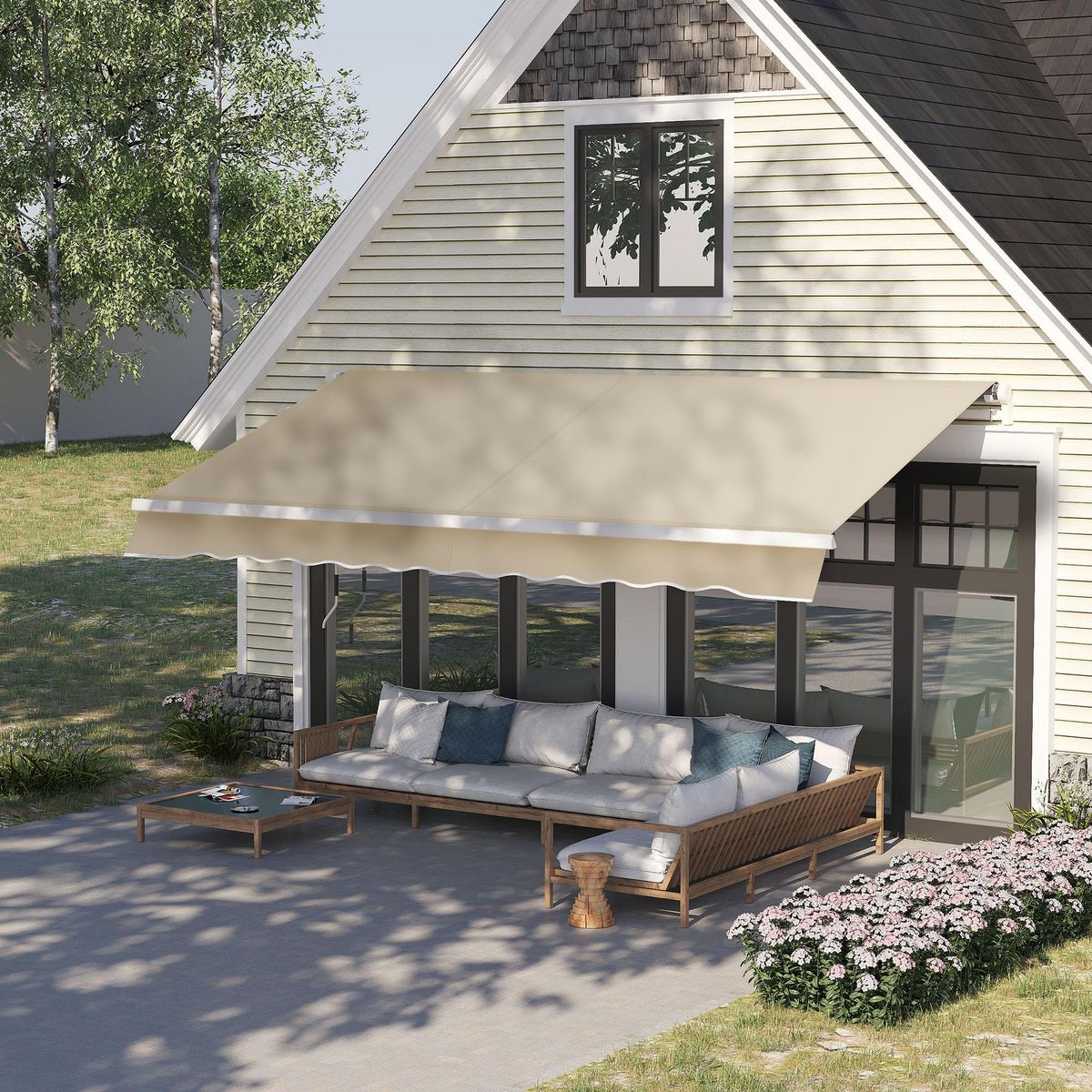 OUTSUNNY Store banne manuel rétractable aluminium polyester imperméabilisé 3,5L x 2,5l (avancée) m beige