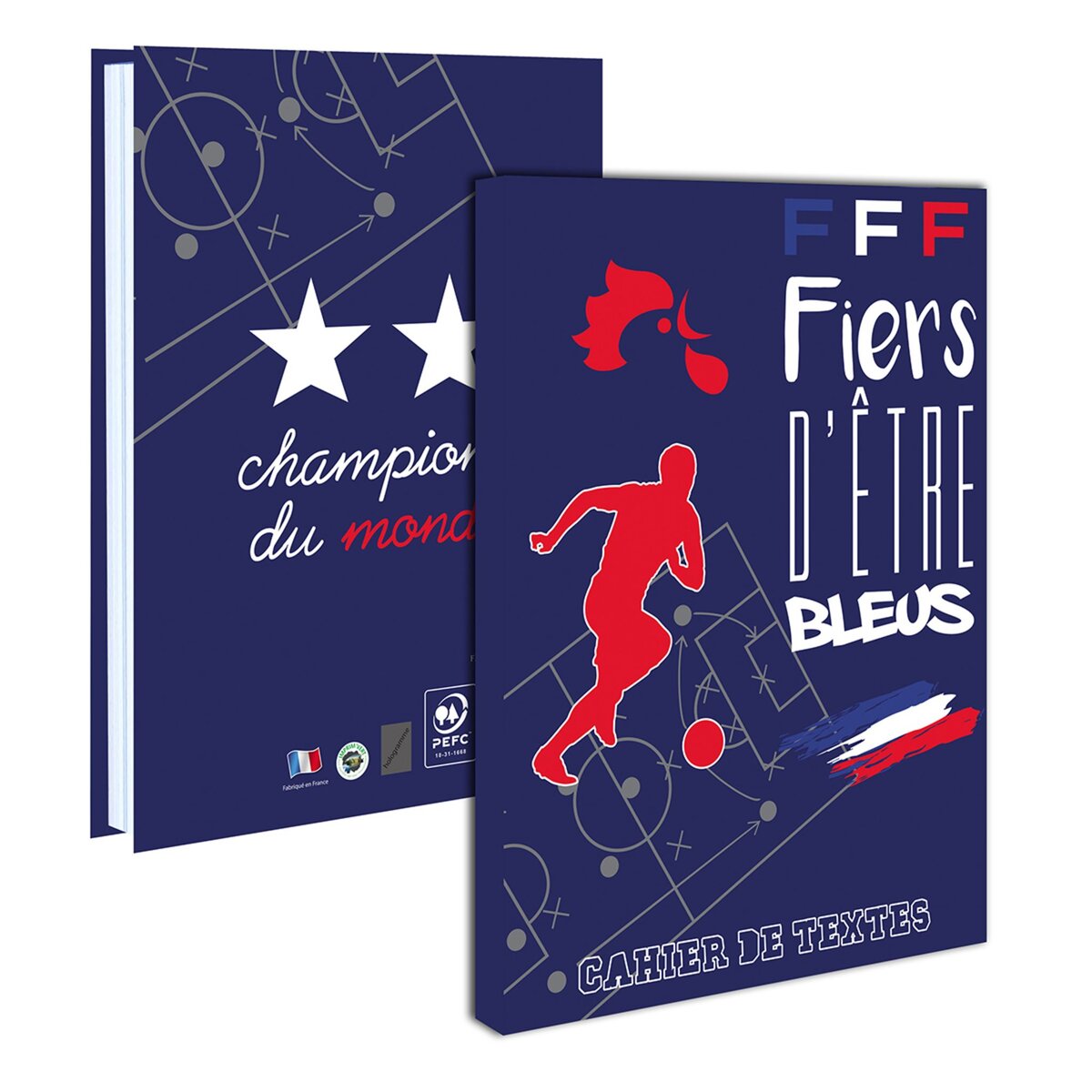 Cahier de texte garçon 15,5x21,5cm couverture carton souple FFF fiers d'être bleus bleu, blanc et rouge
