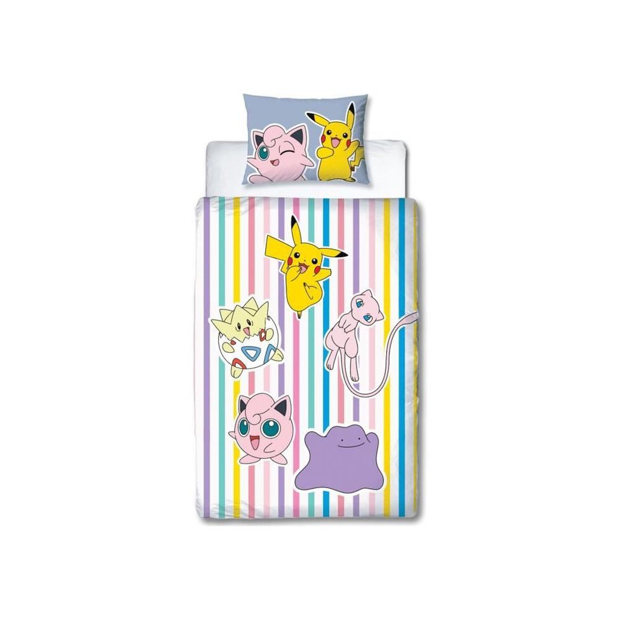 Voir la diapositive 3 : Pokemon Parure de lit réversible - POKEMON - Pikachu, Mew, Togepi, Jigglypuff & Métamorph - Microfibre - 140 x 200 cm + 1 taie 63 x 63