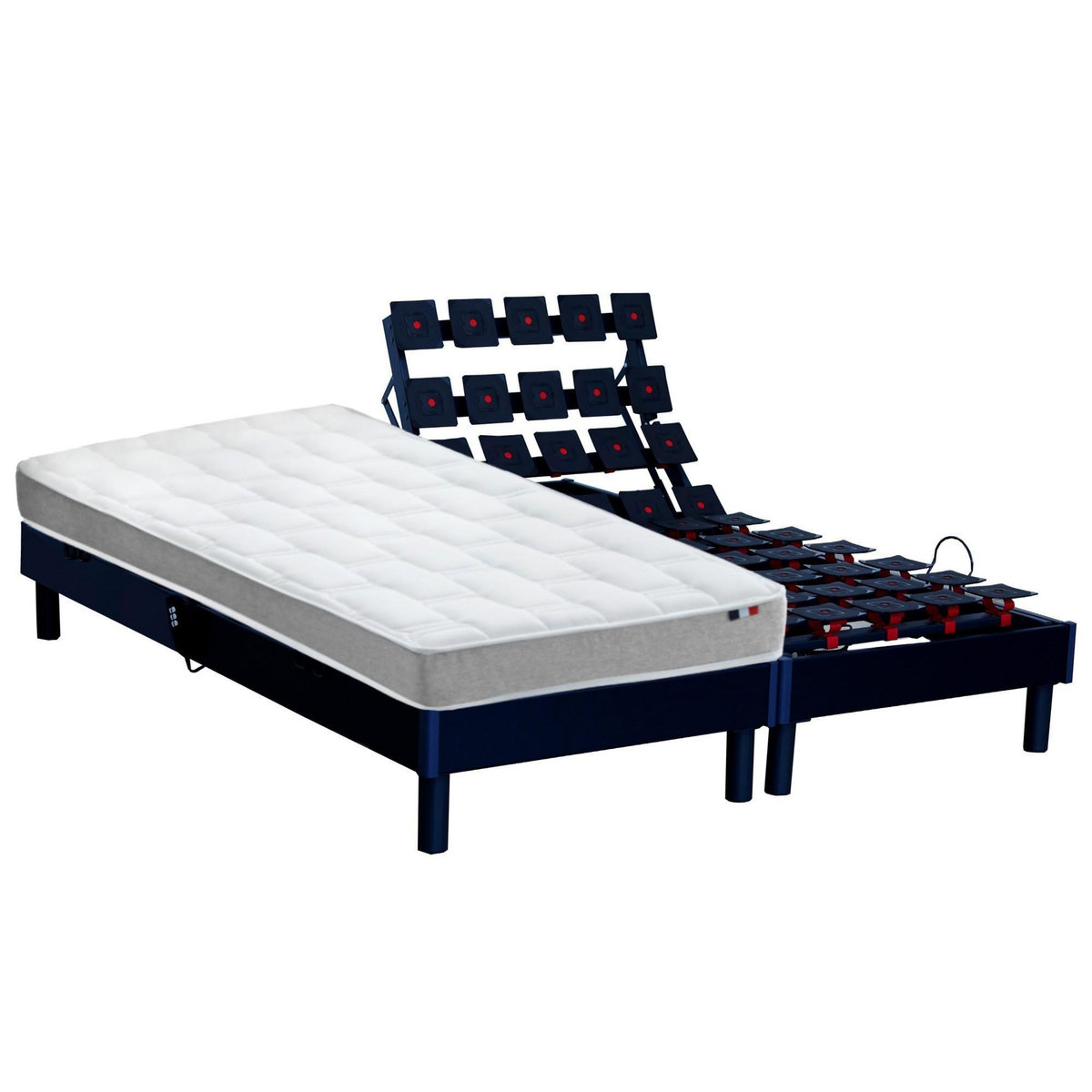 IDLITERIE Ensemble relaxation mémoire de forme + sommier avec réglage fermeté partout - FABRICATION France