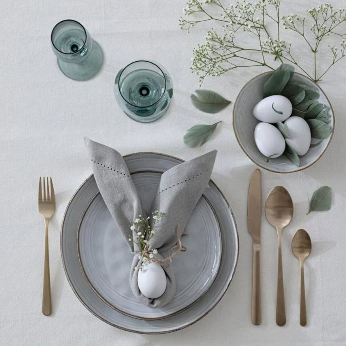 ATMOSPHERA Lot de 4 Serviettes de Table  Chambray  40x40cm Gris Clair