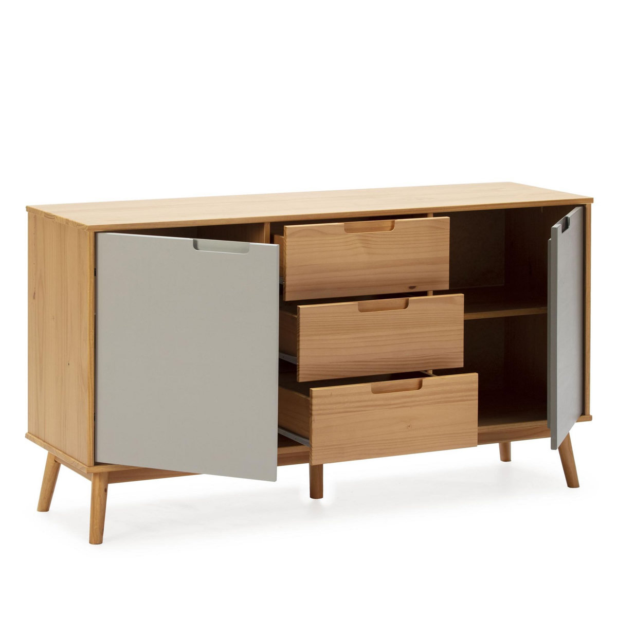 VS VENTA-STOCK Buffet Bruce 3 tiroirs et 2 portes , bois massif, 140 cm Largeur