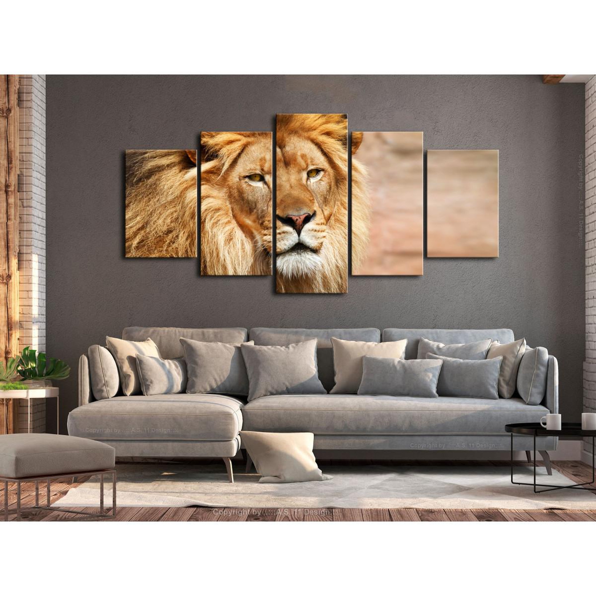 Voir la diapositive 2 : Paris Prix Tableau 5 panneaux  the king of beasts wide orange