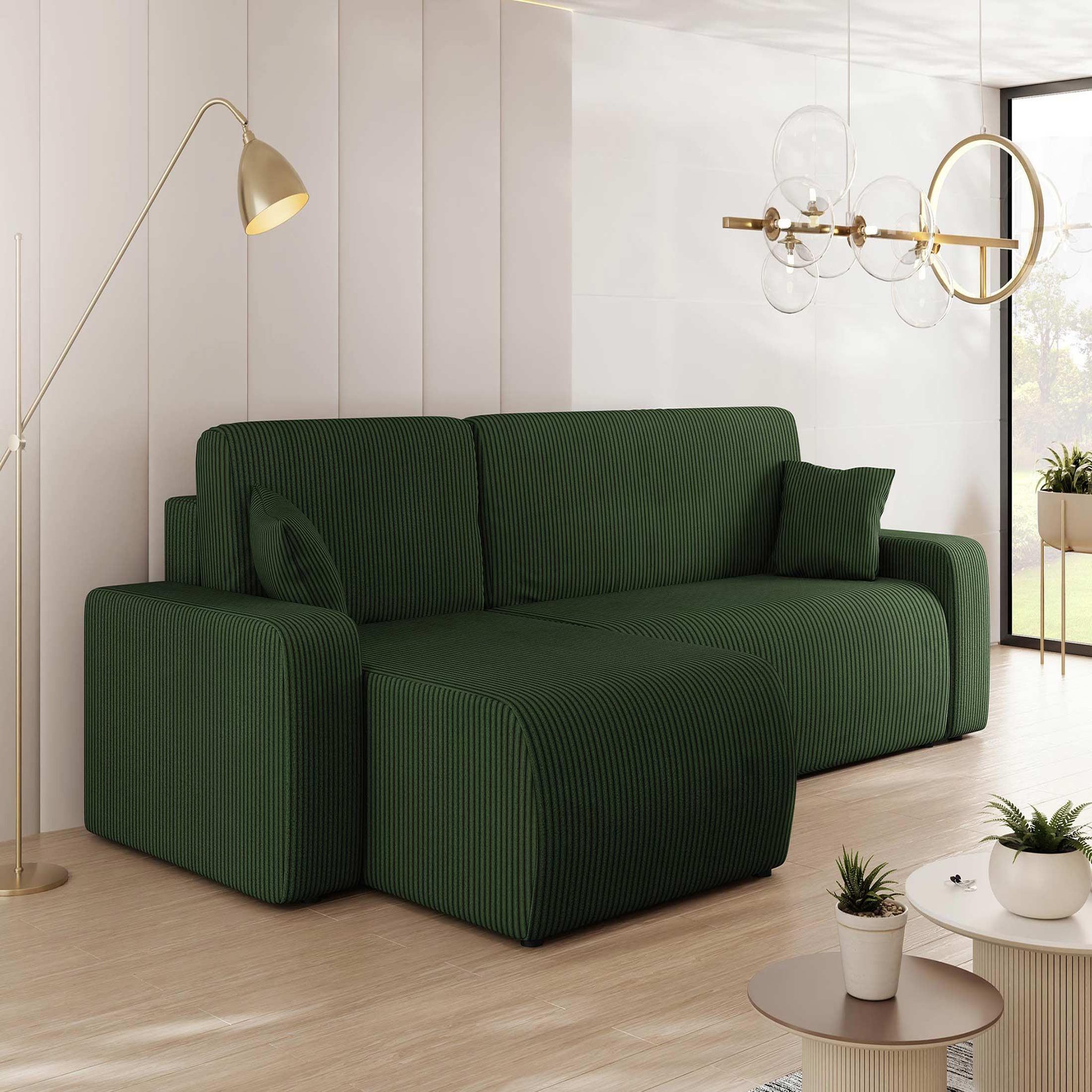 Voir la diapositive 1 : BEST MOBILIER Artemisa - canapé d'angle réversible 4 places - convertible avec coffre - en velours côtelé