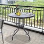 Voir la diapositive 2 : OUTSUNNY Table ronde bistro de jardin dim. Ø 80 x 72H cm espace installation parasol acier époxy noir plateau verre trempé