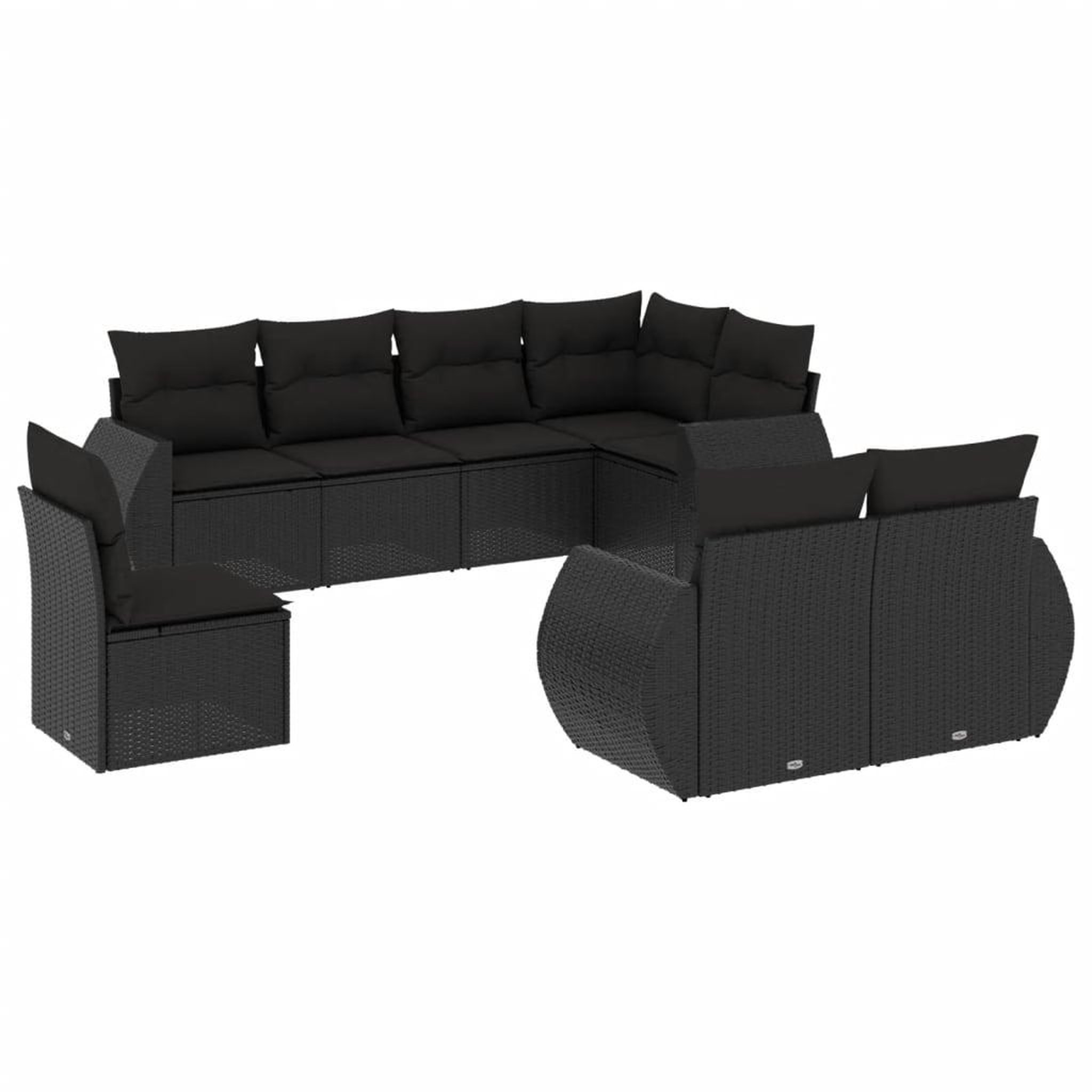 Voir la diapositive 2 : VIDAXL Salon de jardin 8 pcs avec coussins noir resine tressee