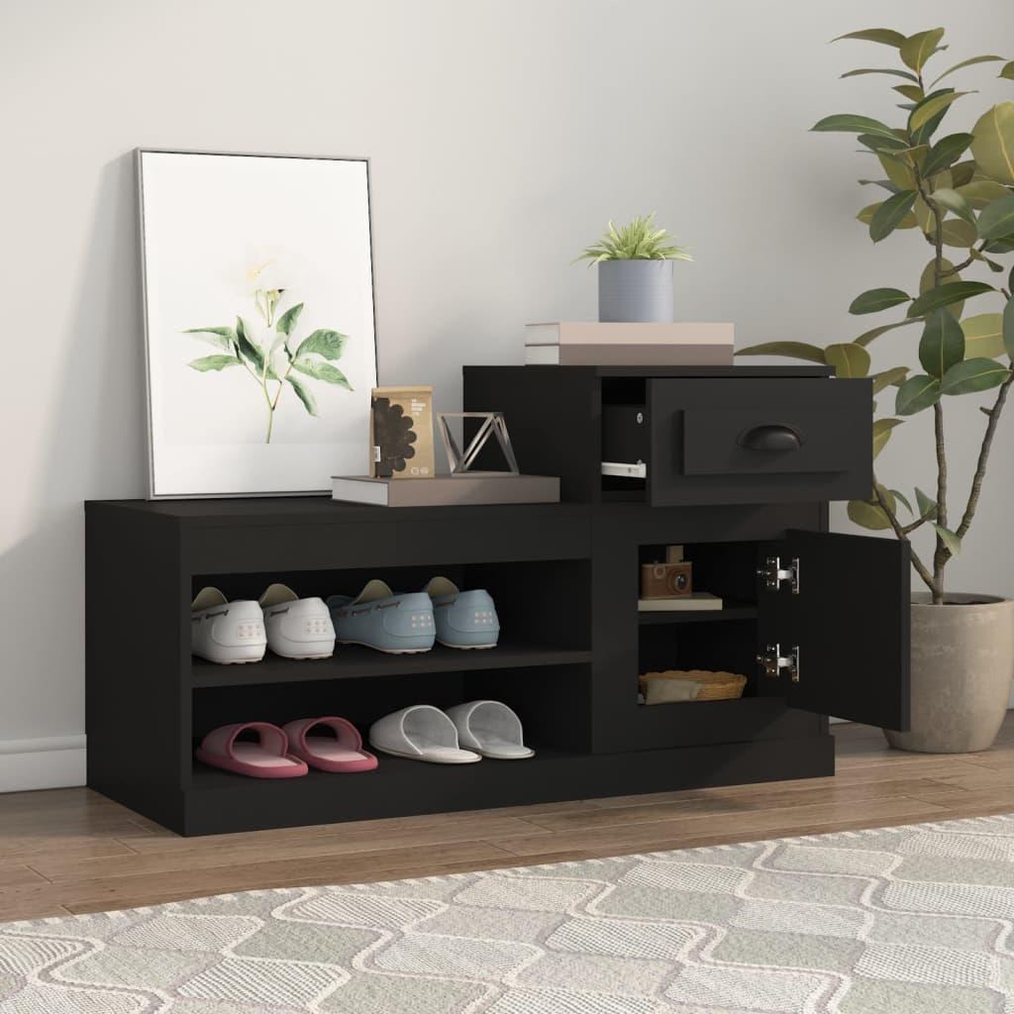 Voir la diapositive 3 : VIDAXL Armoire a chaussures noir 100x42x60 cm bois d'ingenierie