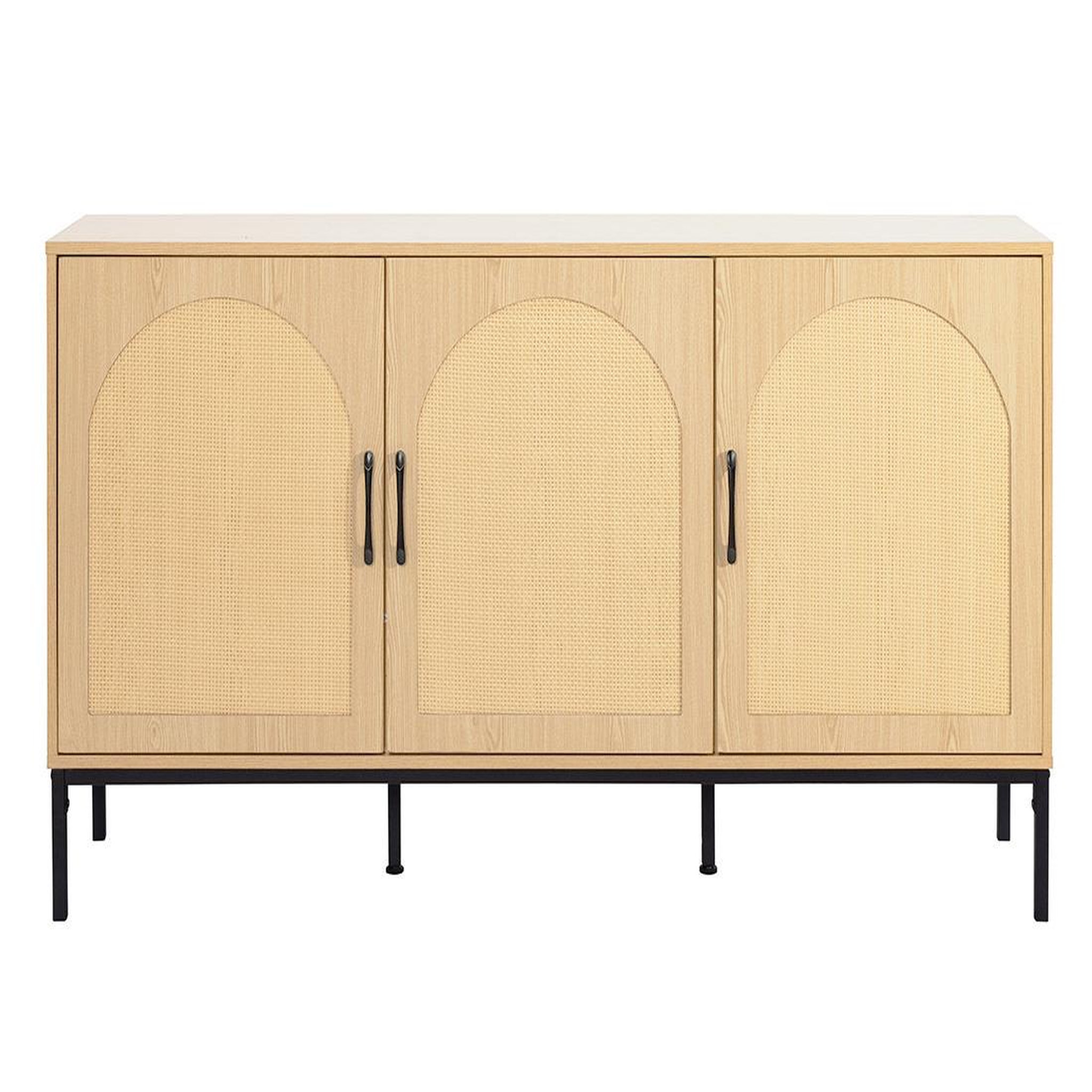 BEST MOBILIER Nagato - buffet bas - cannage et effet bois - 3 portes - 150 cm. Coloris disponibles : Marron